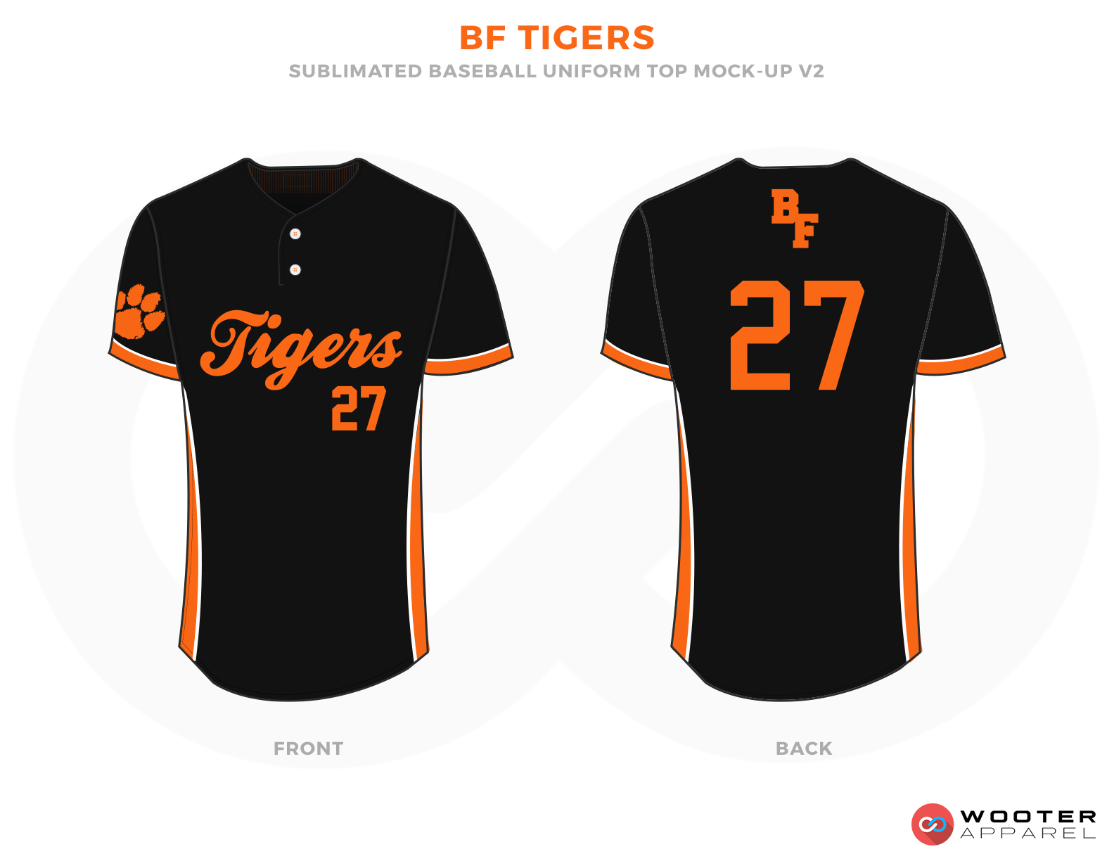 BF TIGERS Black and Orange Baseball Uniforms, Jerseys