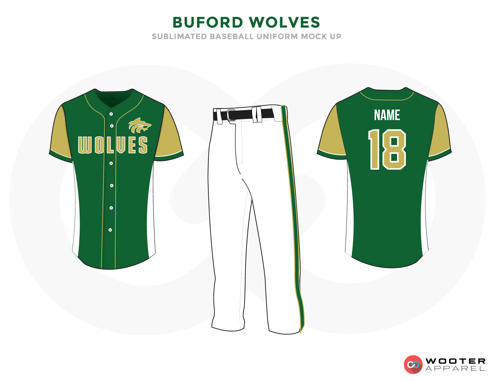 BUFORD WOLVES Green Bronze Black and White Baseball Uniforms,Jerseys and Pants