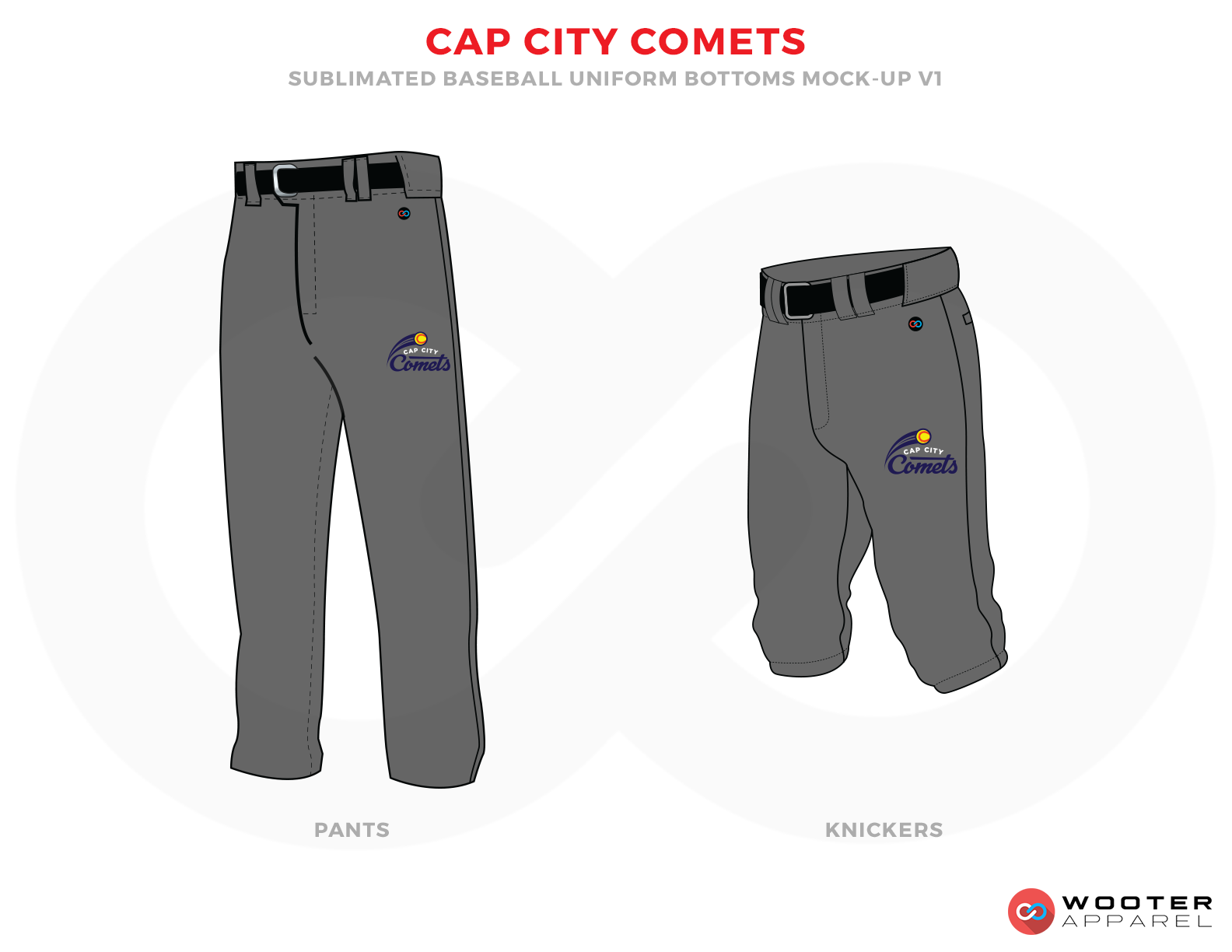 CAP CITY COMETS Grey Yellow and Black Baseball Uniforms, Pants and Shorts