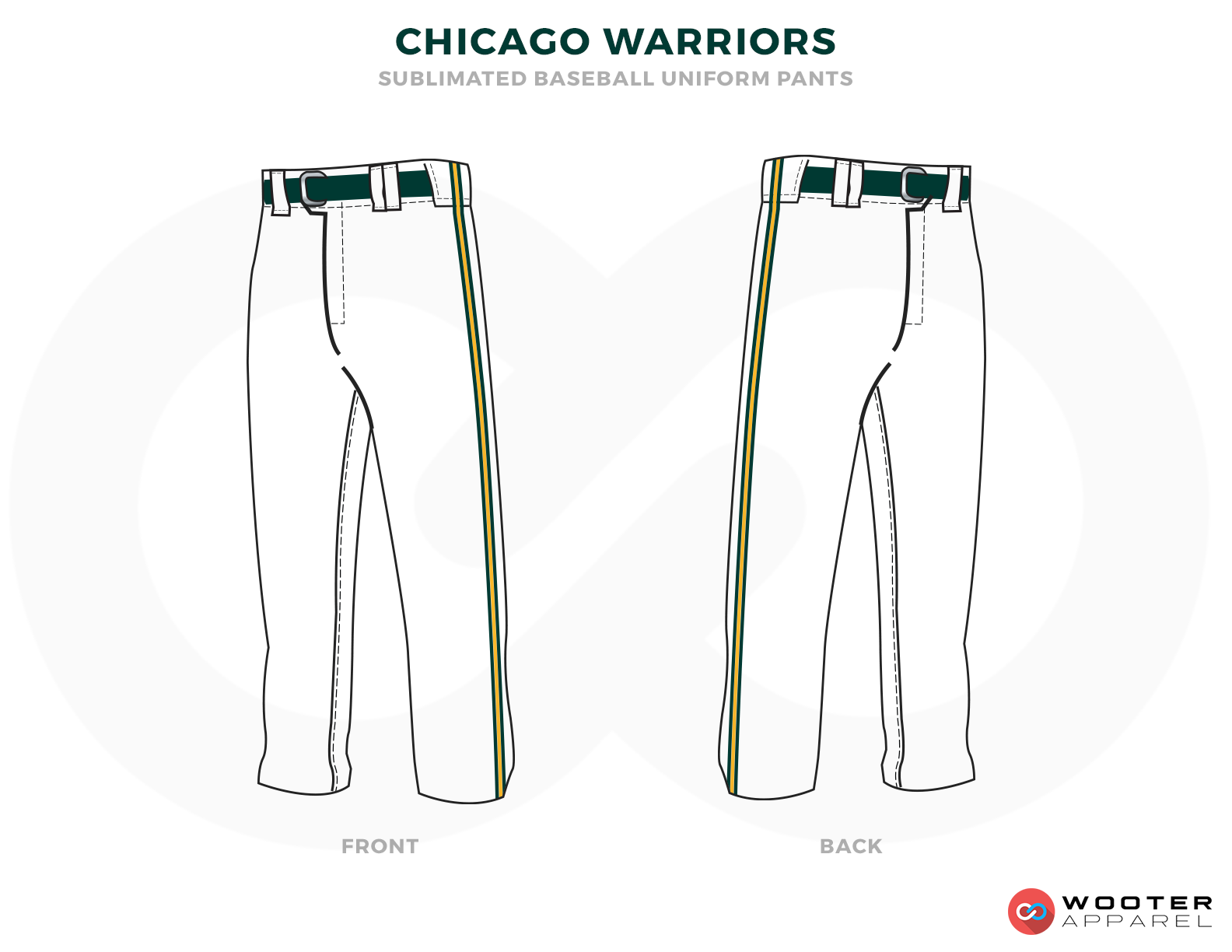 CHICAGO WARRIORS White Green and Black Baseball Uniforms,Pants