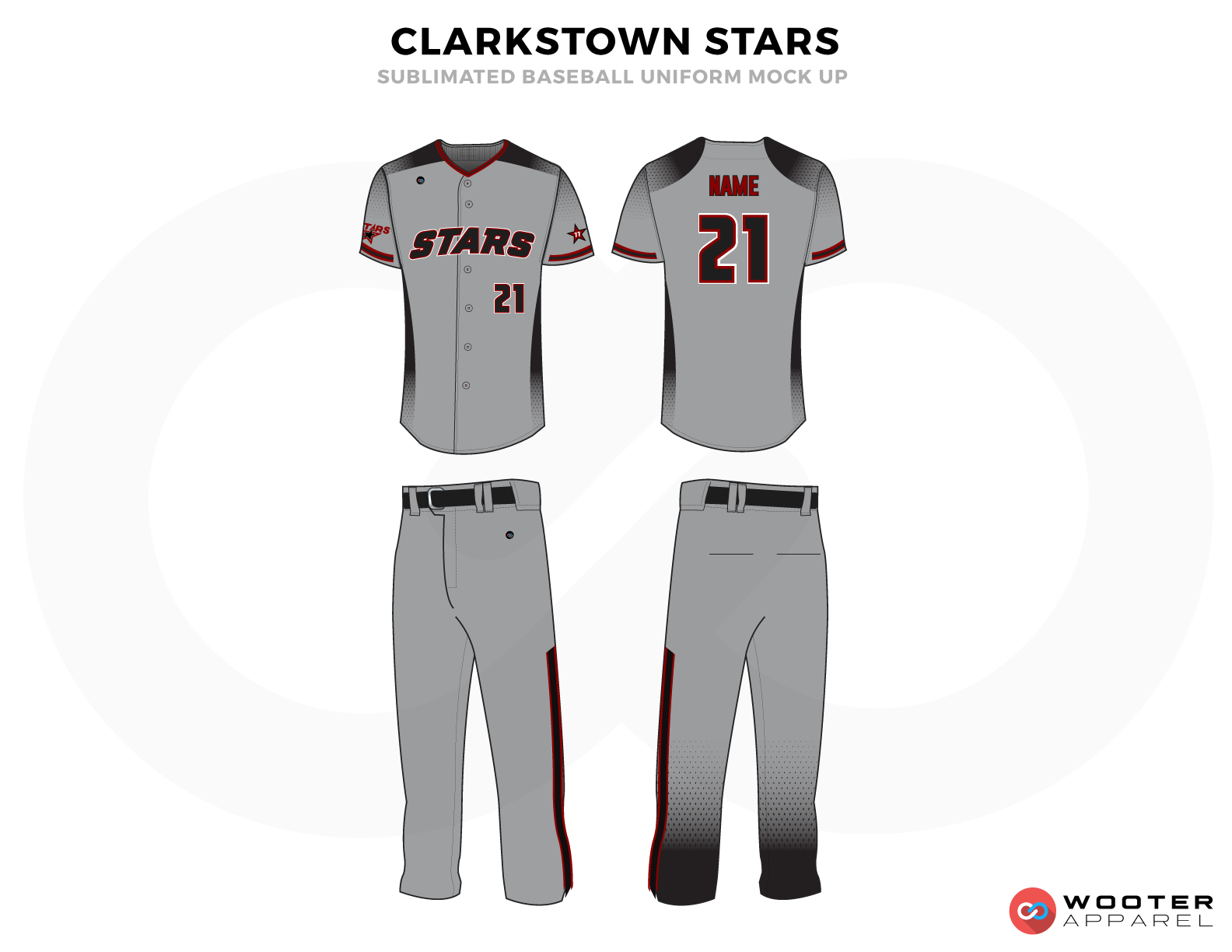 CLARKSTOWN STARS Grey and Red Baseball Uniforms, Shirt and Pents