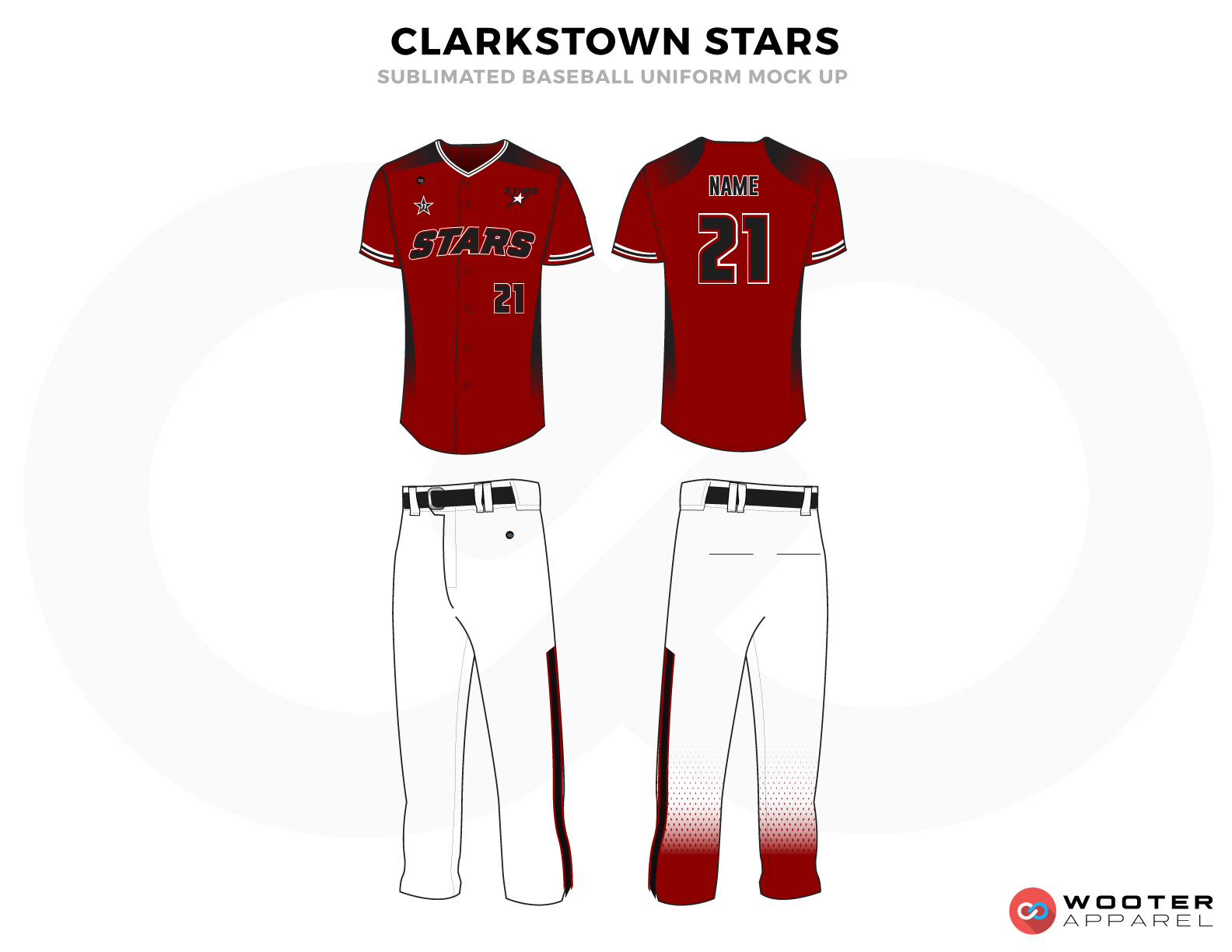 CLARKSTOWN STARS Red Blue and White Baseball Uniforms, Shirt and Pants