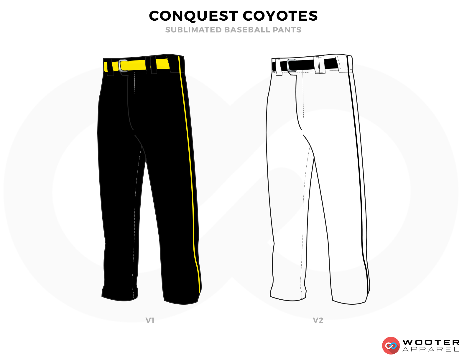 CONQUEST COYOTES Black White and Yellow Baseball Uniforms, Pants
