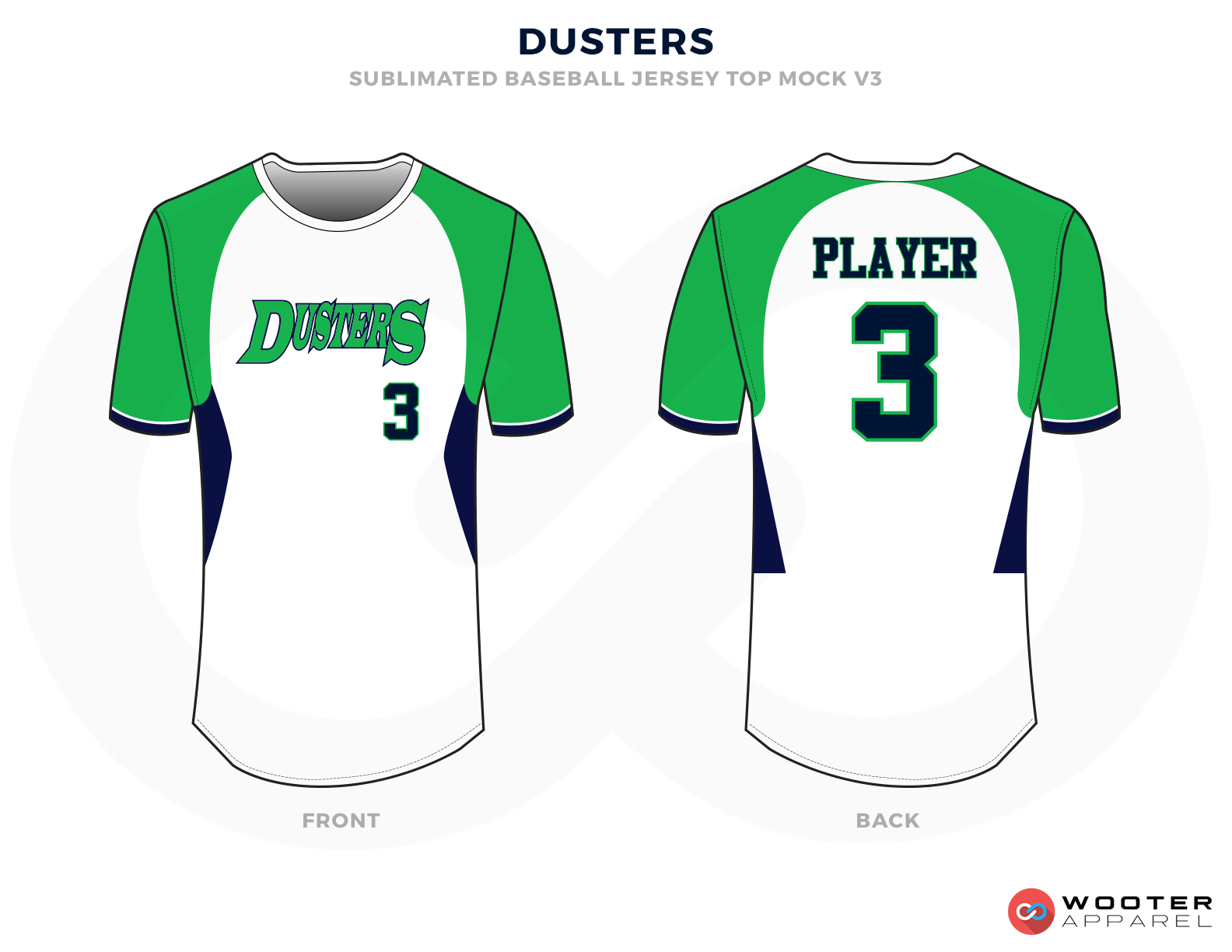 DUSTERS Green Black Blue and White Baseball Uniforms, Shirts