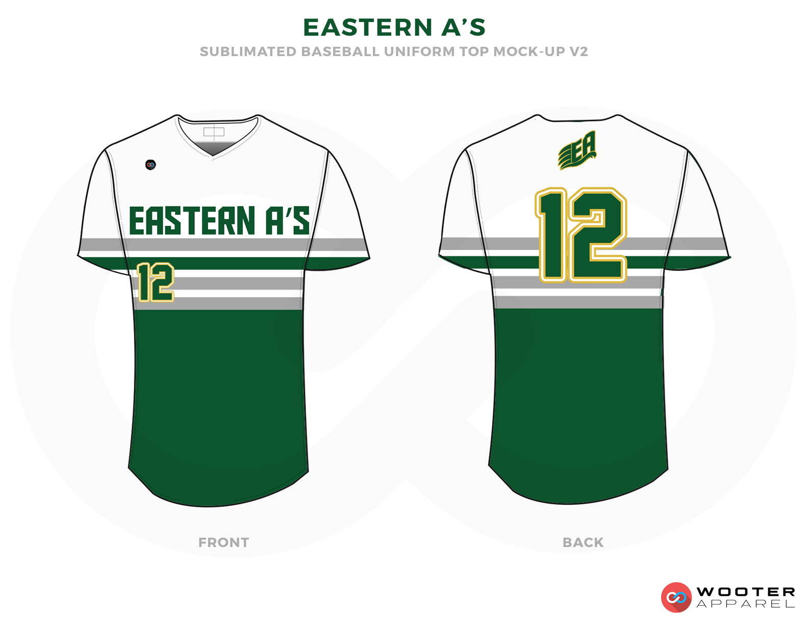 EASTERN A'S White Green and Yellow Baseball Uniforms, Shirts