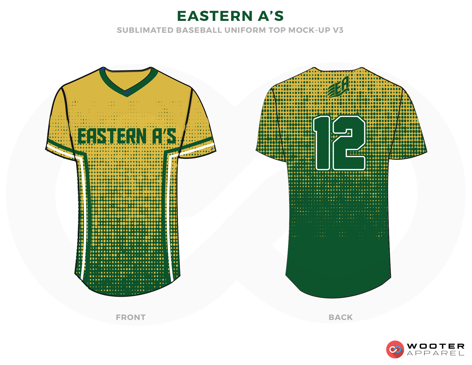 EASTERN A'S Green Yellow and White Baseball Uniforms, Shirts