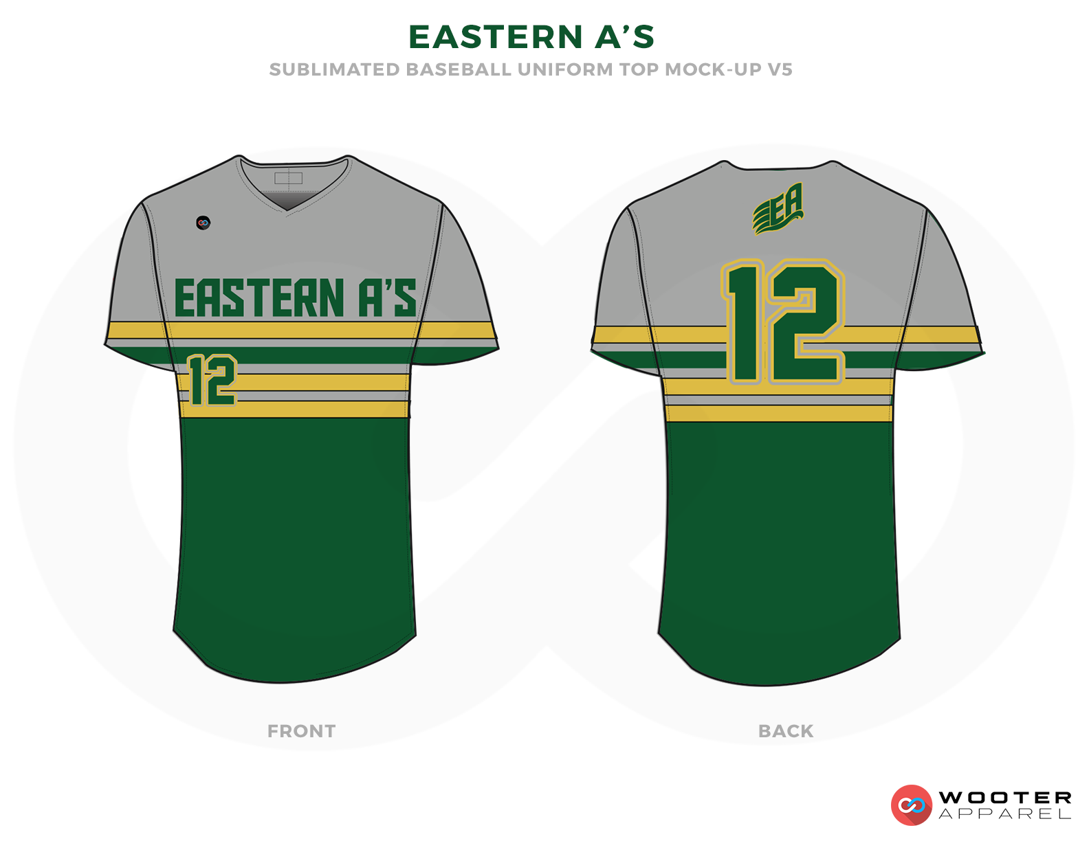 EASTERN A'S Gray Yellow and Green Baseball Uniforms, Shirts