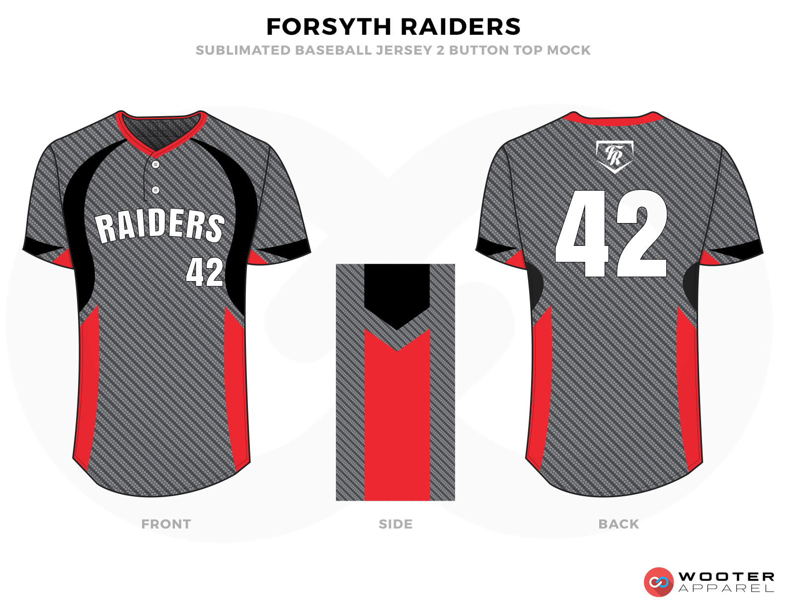 FORSYTH RAIDERS Gray Red Black and White Baseball Uniforms, Shirts