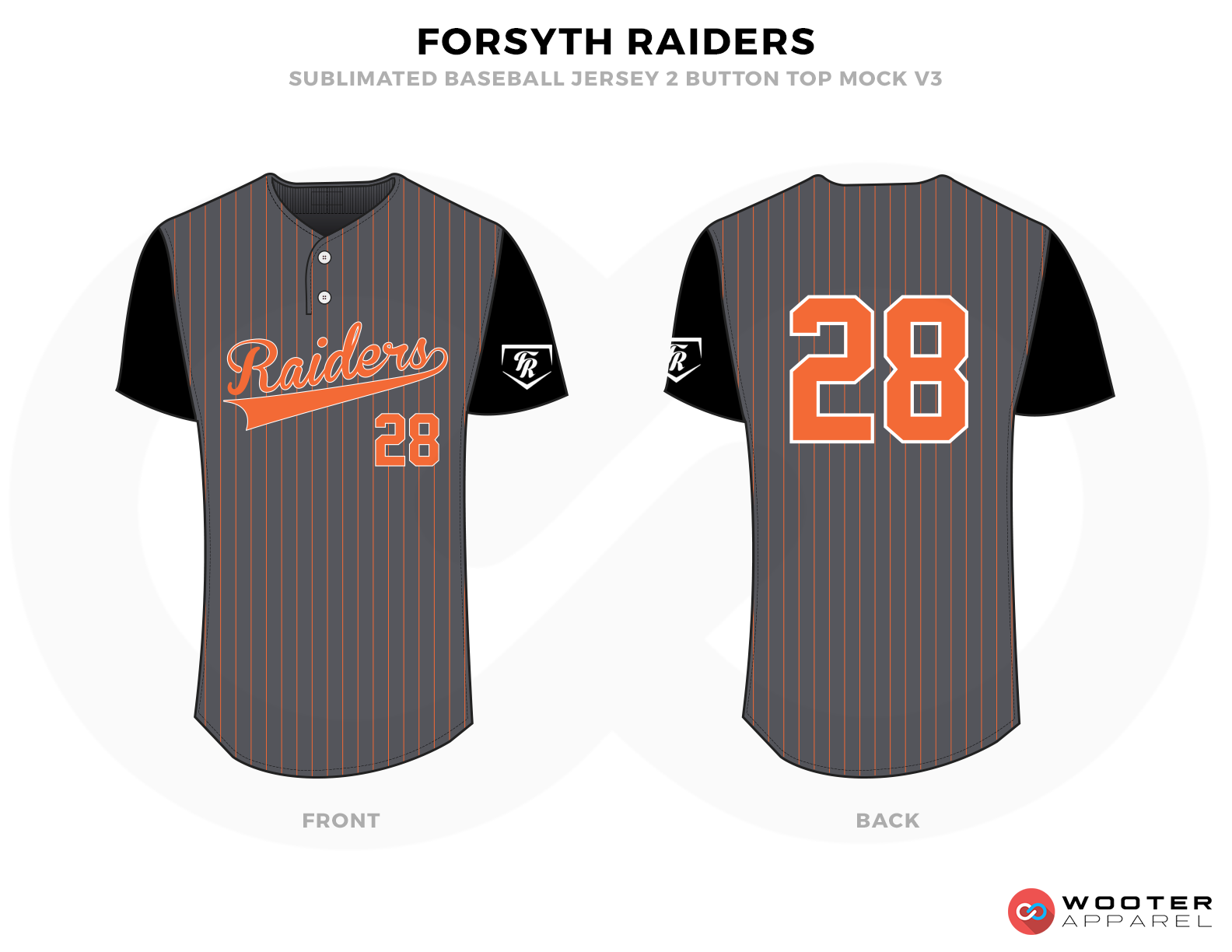 FORSYTH RAIDERS Gray Black White Orange Baseball Uniforms, Shirts