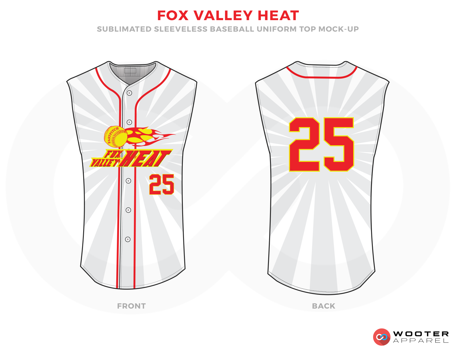 FOX VALLEY HEAT White Red and Yellow Baseball Uniforms, Shirts