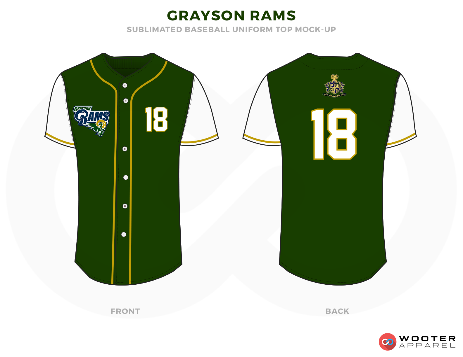 GRAYSON RAMS Green Blue Yellow and White Baseball Uniforms, Shirts