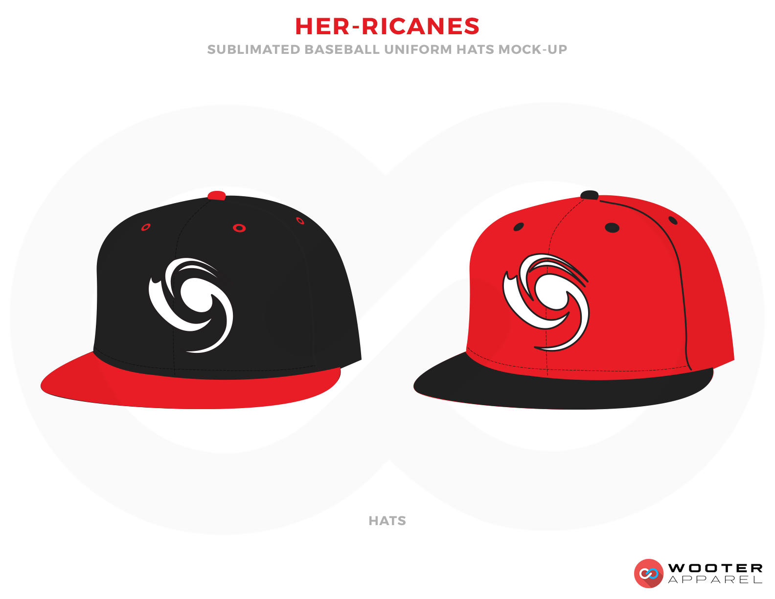 HER-RICANES Black White and Red Baseball Uniforms, Caps