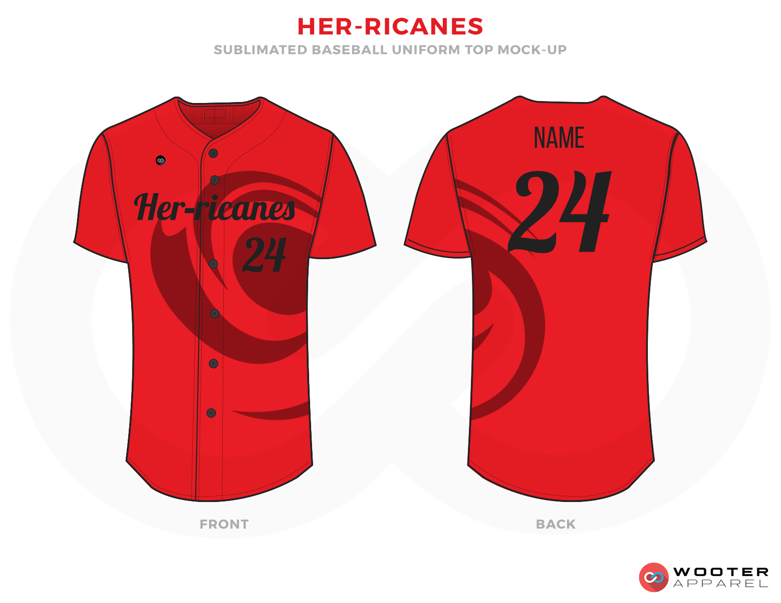 HER-RICANES Red Black and Maroon Baseball Uniforms, Shirts