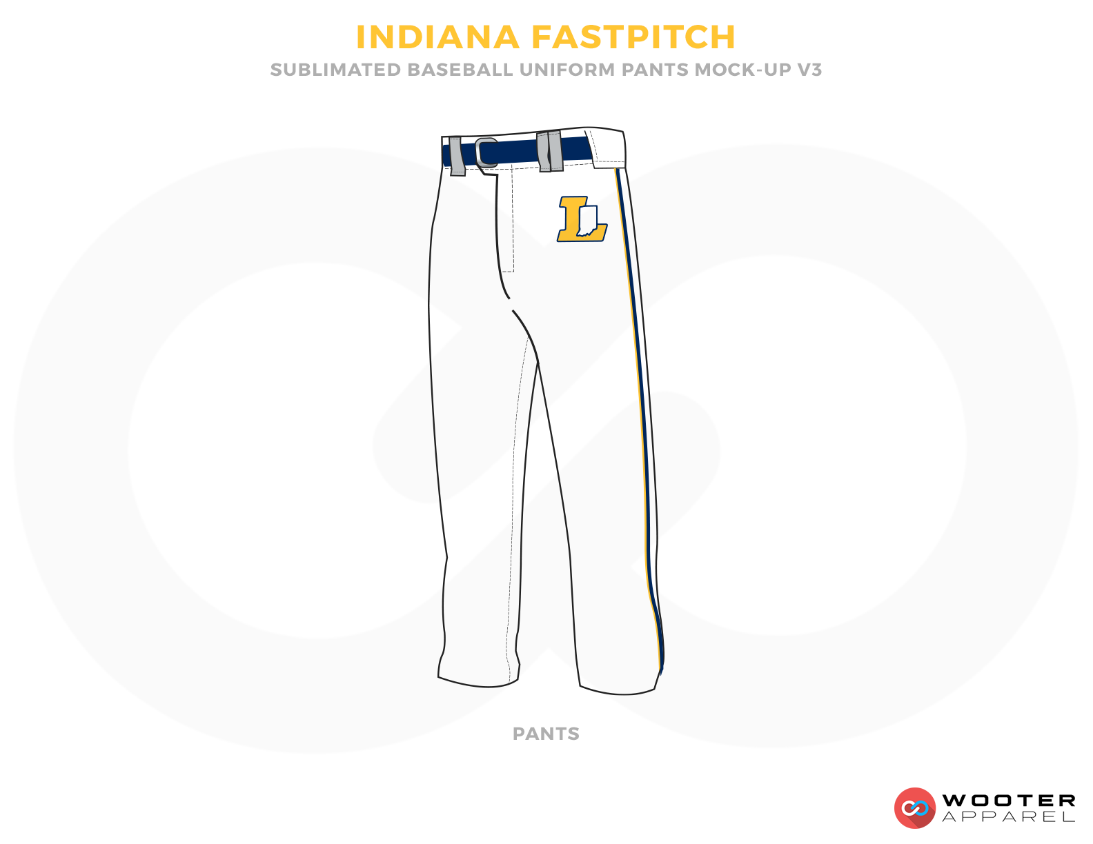 INDIANA FASTPITCH White Yellow and Blue Baseball Uniforms, Pants