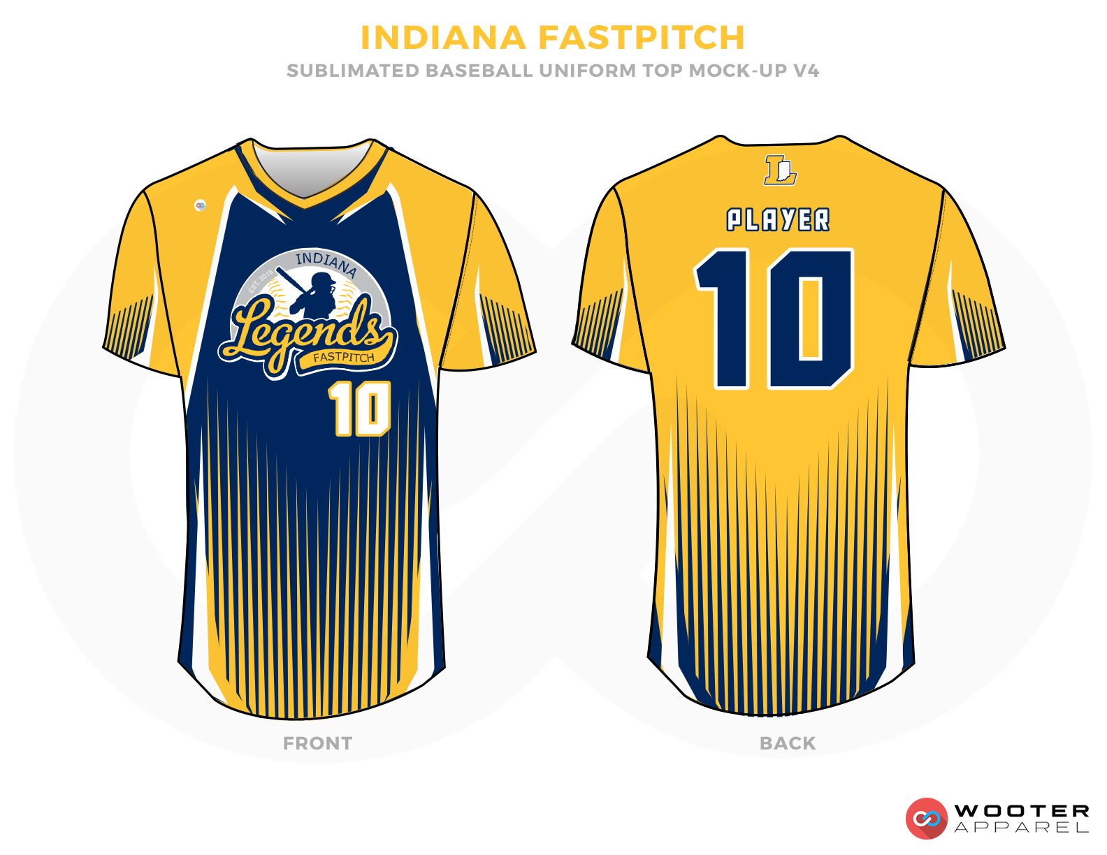 INDIANA FASTPITCH Yellow Blue and White Baseball Uniforms, Shirts