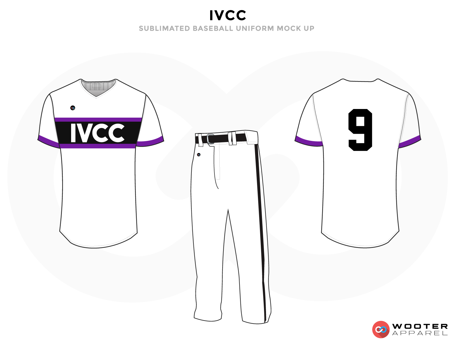 IVCC Black White and Purple Baseball Uniforms, Shirt and Pants