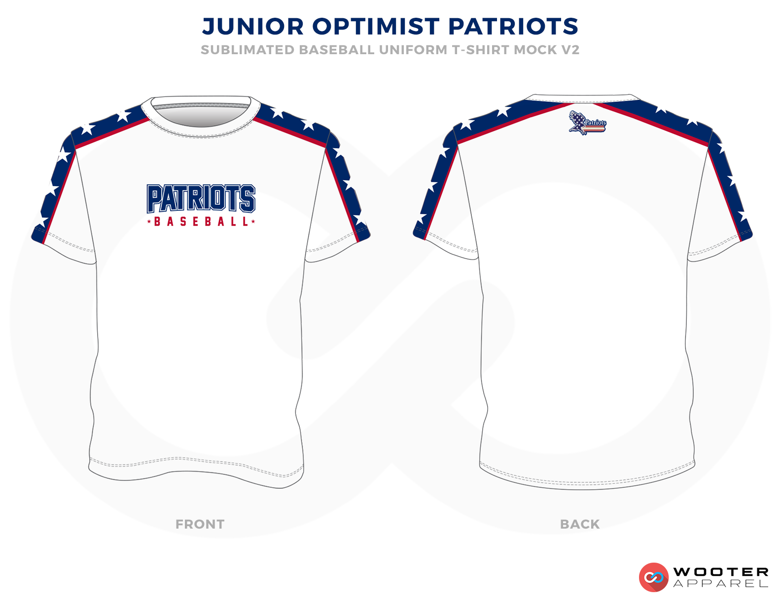 JUNIOR OPTIMIST PATRIOTS White Blue and Red Baseball Uniforms, Shirt