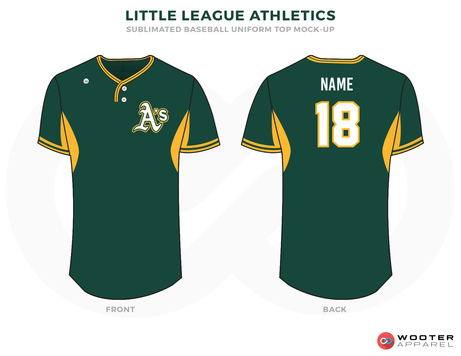 LITTLE LEAGUE ATHLETICS Green Yellow and White Baseball Uniforms, Shirt