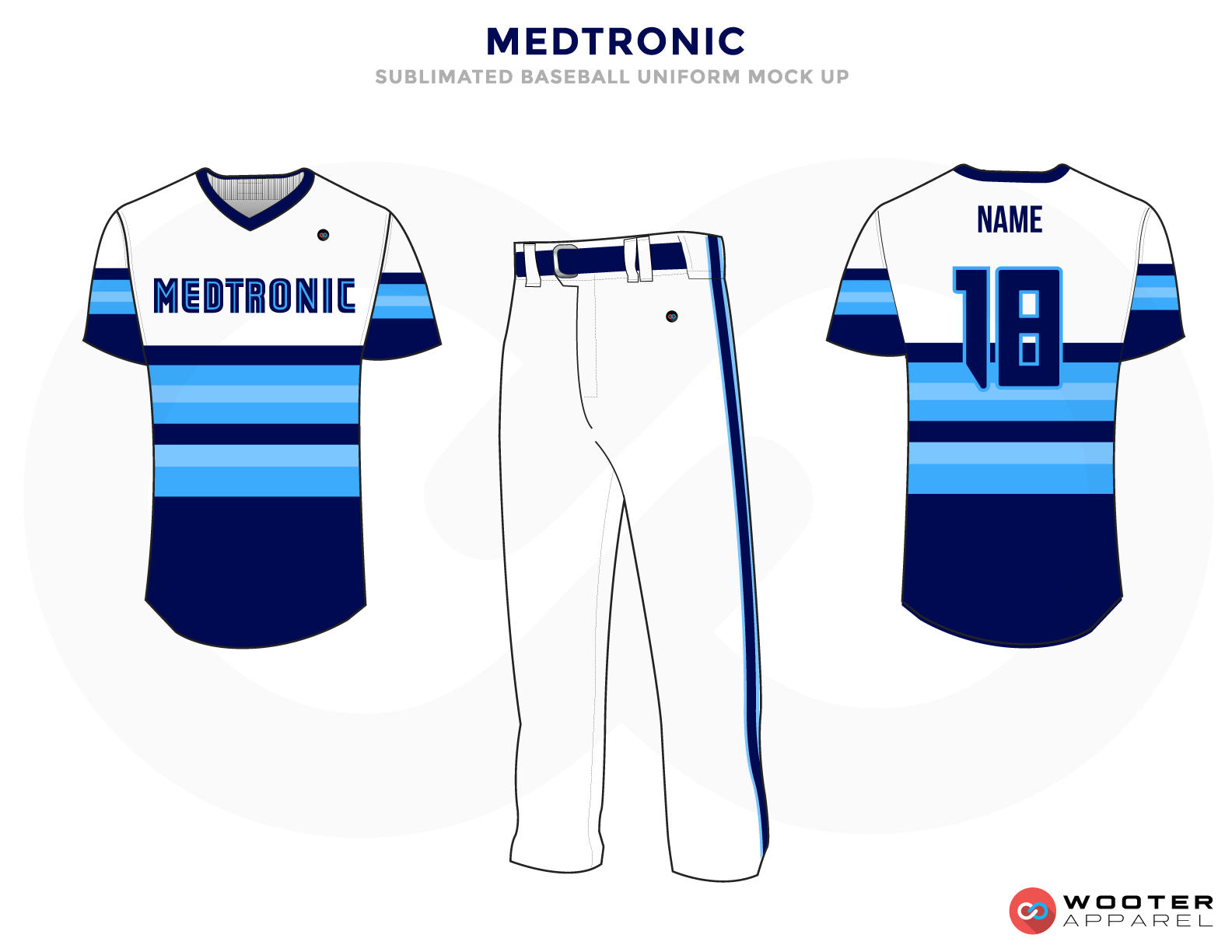 MEDTRONIC White Blue and Sky Blue Baseball Uniforms, Shirt and Pants