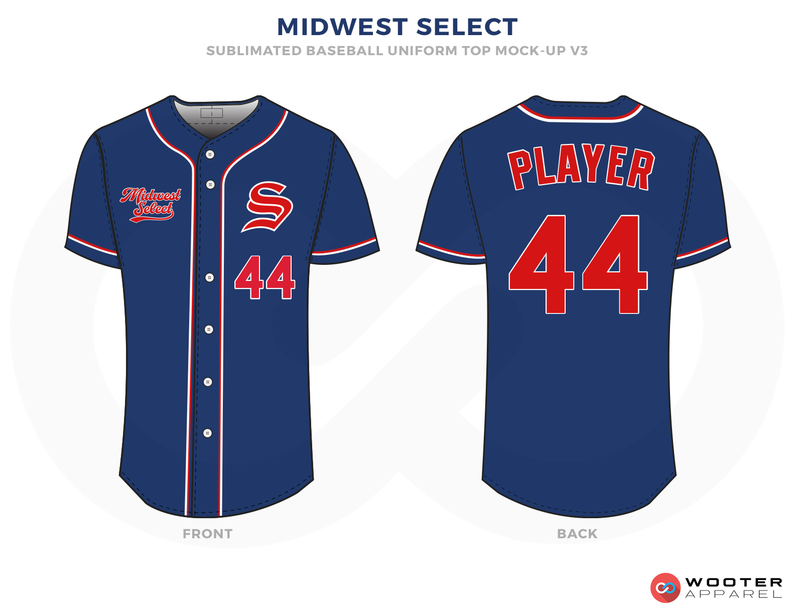 MIDWEST SELECT Blue and Red Baseball Uniforms, Shirts