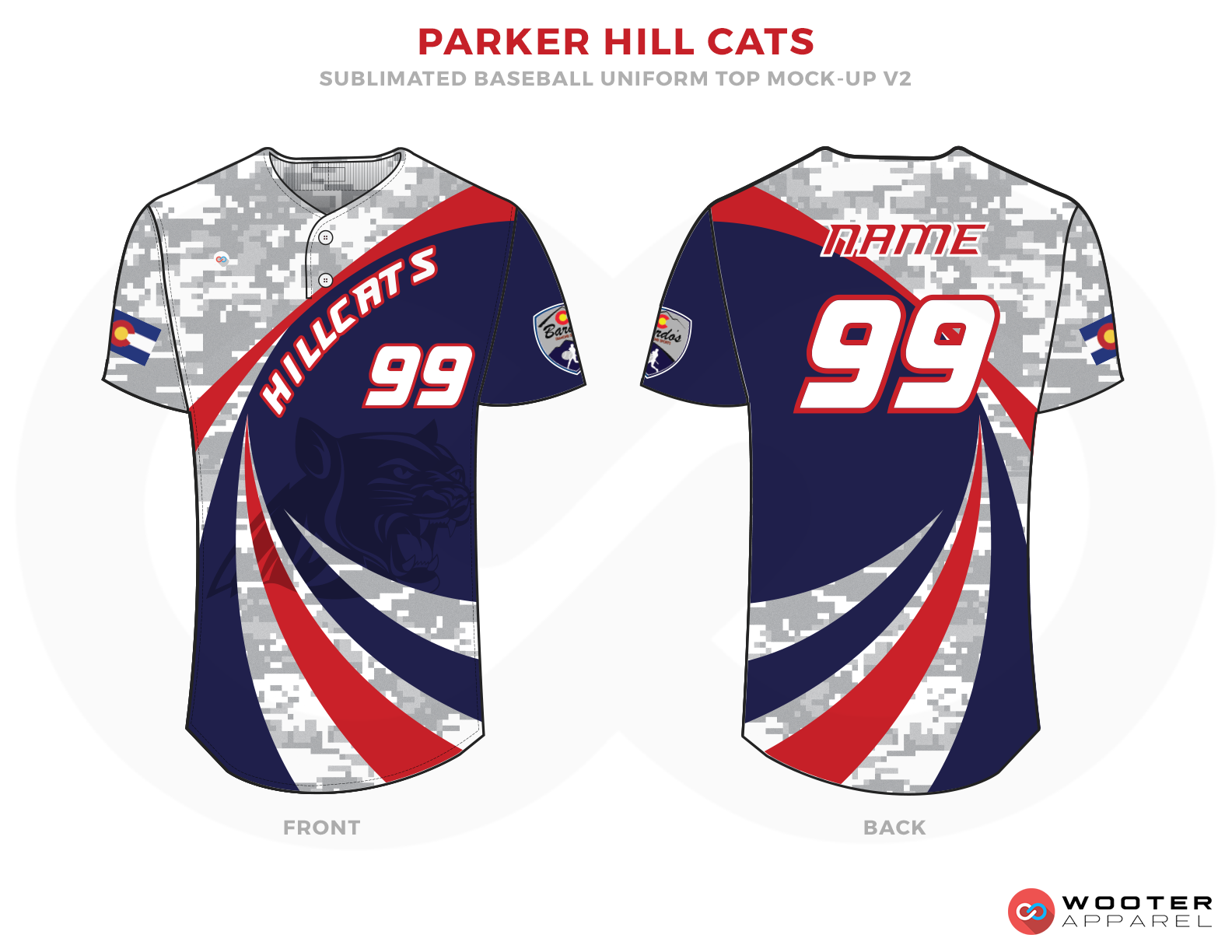 PARKER HILL CATS Gray Blue White and Red Baseball Uniforms, Shirts