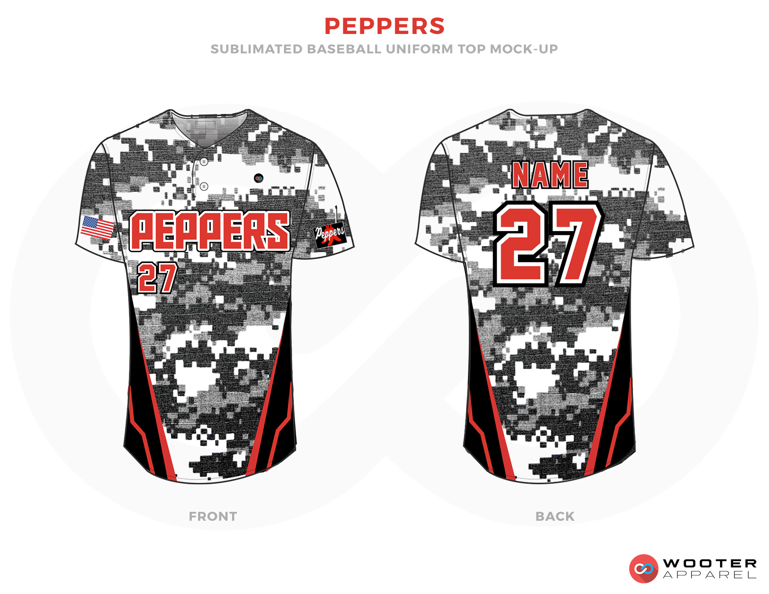 Peppers White Red Black and Gray Baseball Uniforms, Shirts