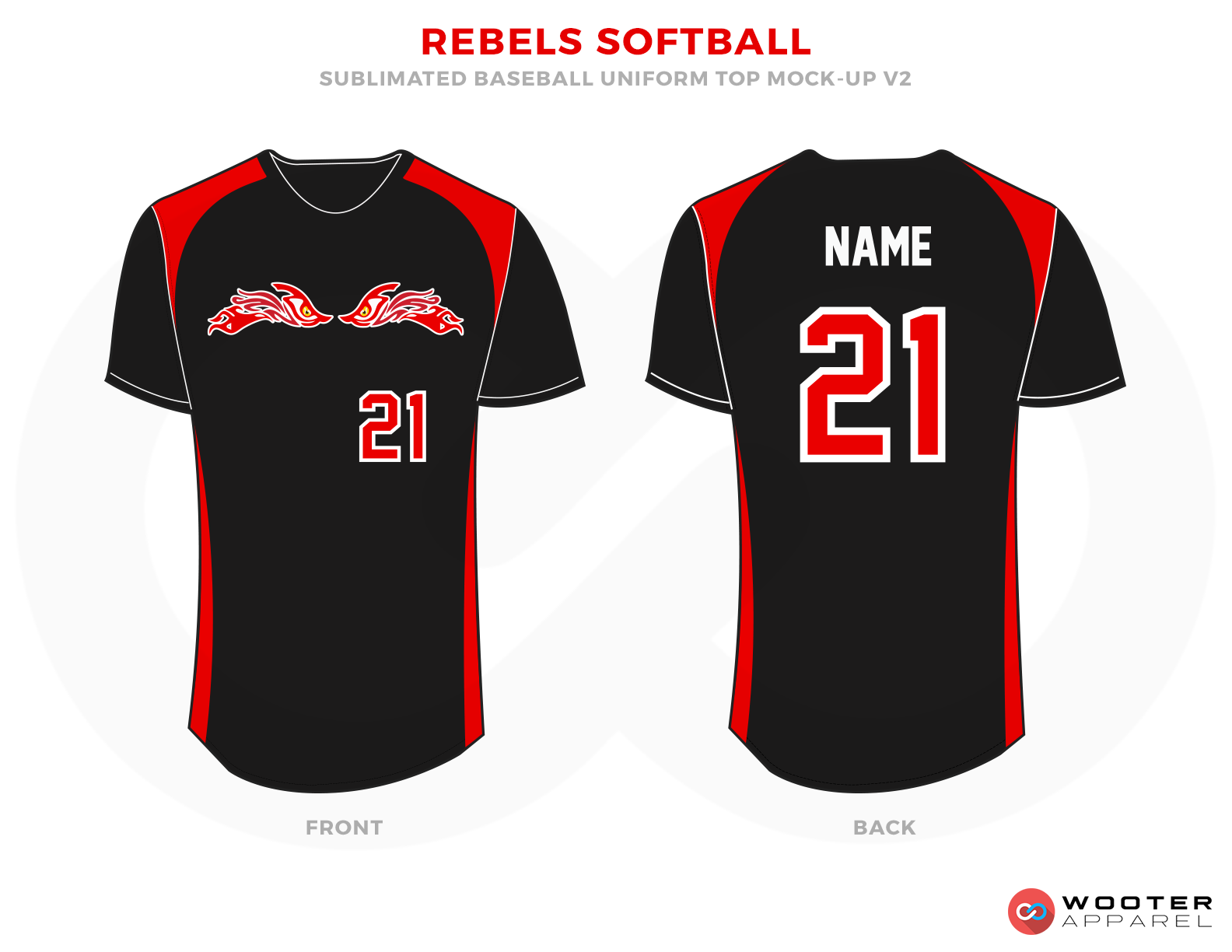 REBELS SOFTBALL Red Black and White Baseball Uniforms, Shirts