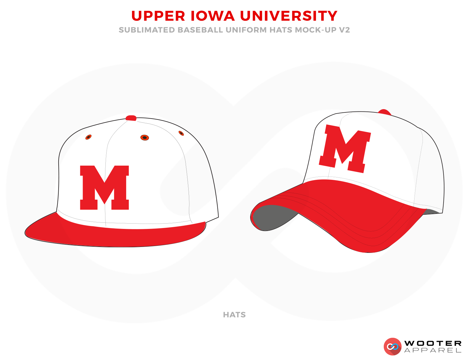 UPPER IOWA UNIVERSITY Red and White Baseball Uniforms, Caps