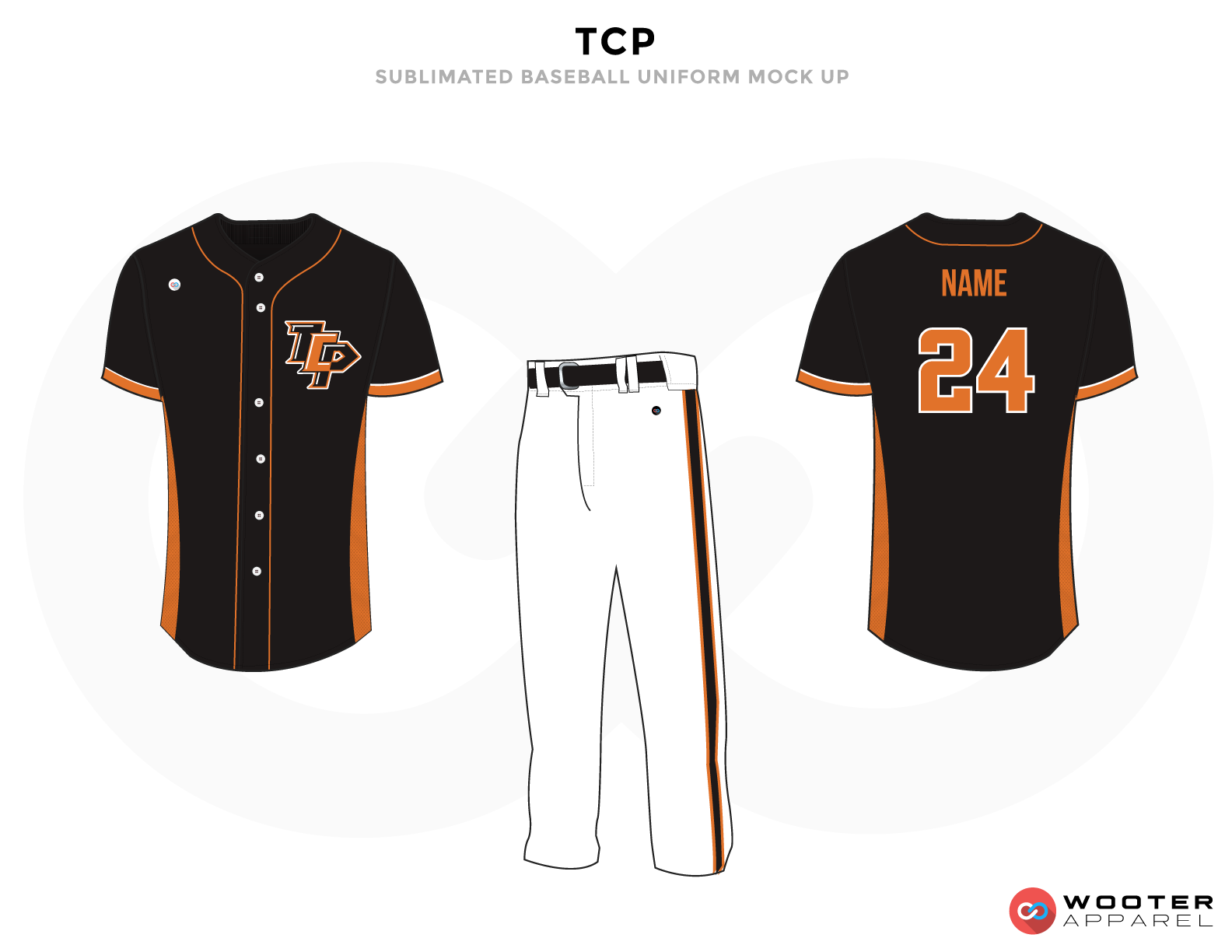 TCP Black White and Orange Baseball Uniforms, Shirt and Pants