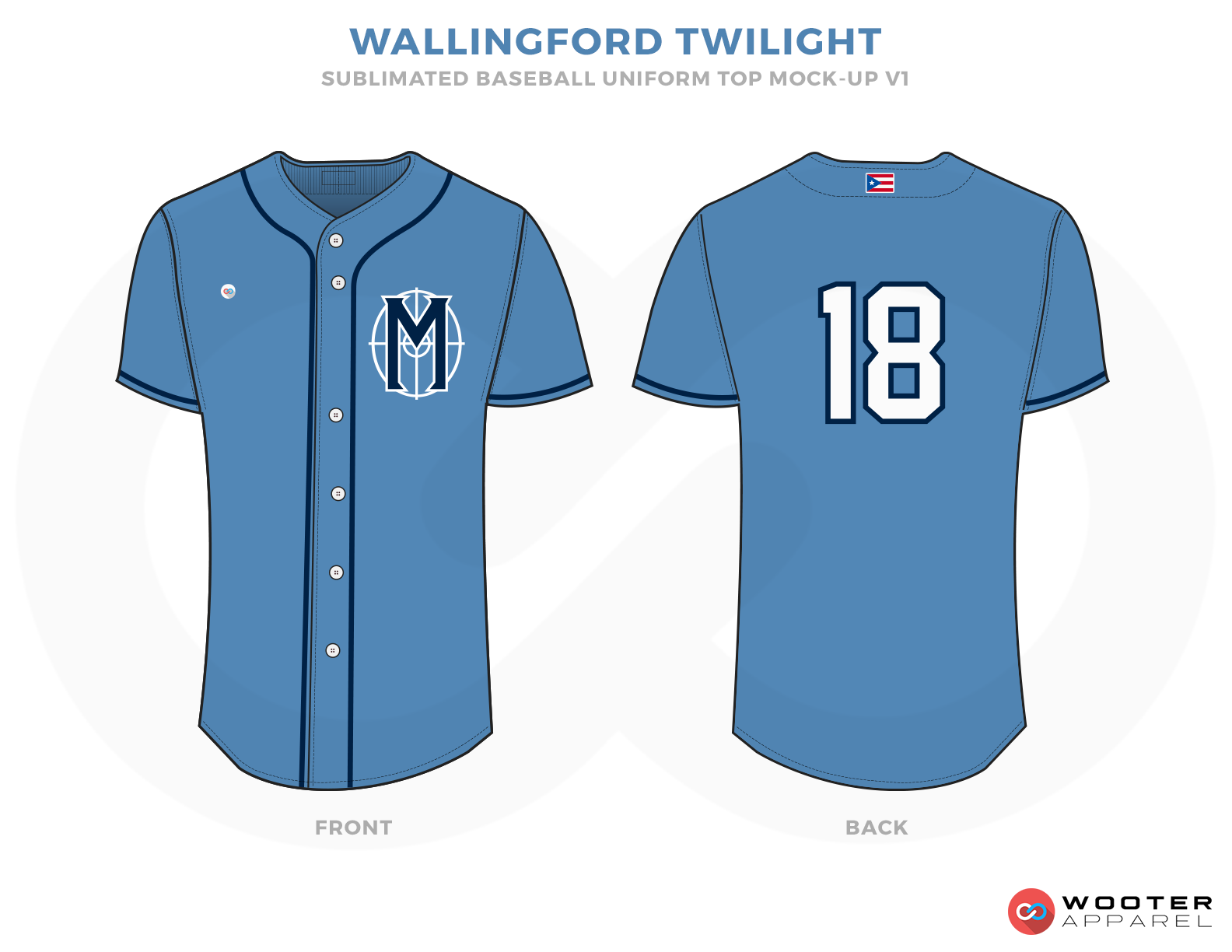WALLINGFORD TWILIGHT Blue and White Baseball Uniforms, Shirt