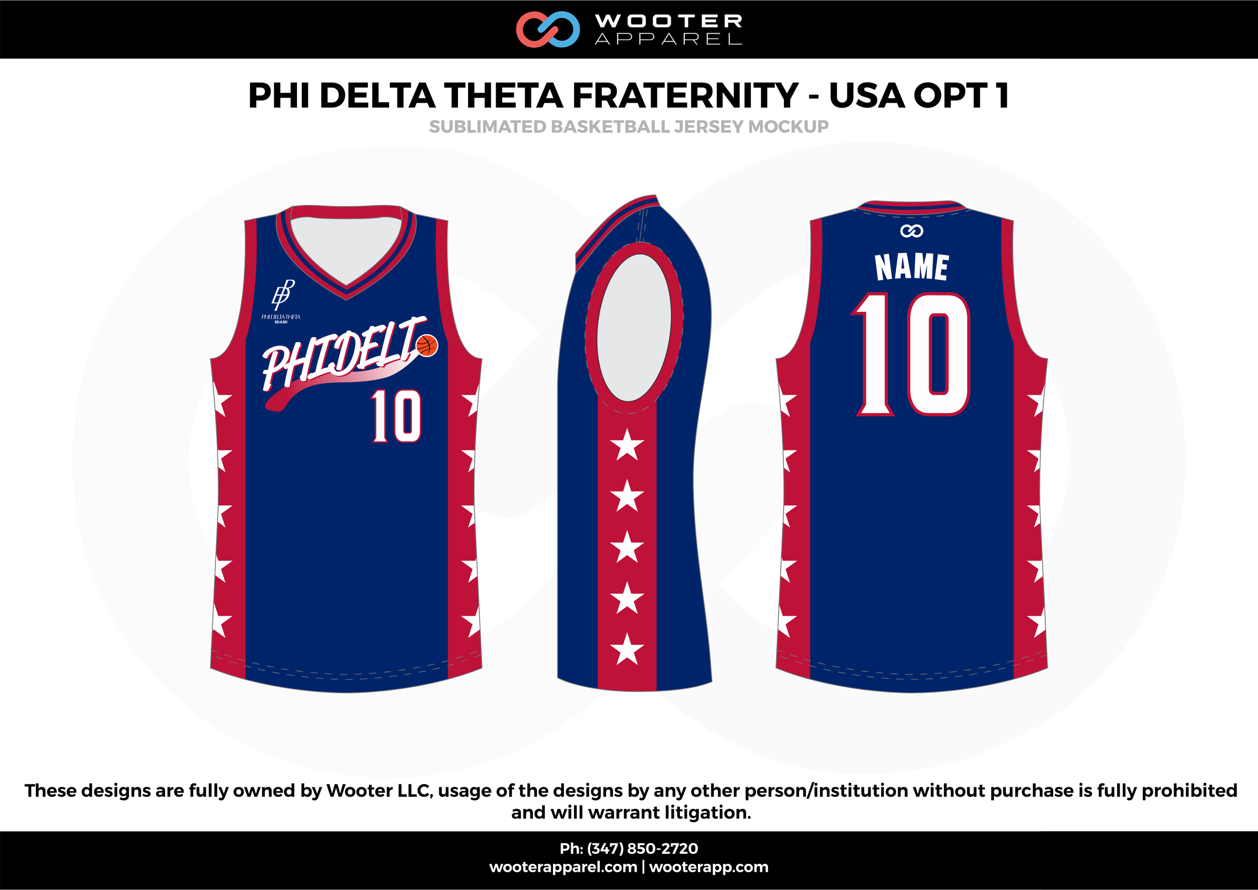 Phi Delta Fraternity - USA OPT 1  Blue Red and White  Basketball uniforms jerseys 