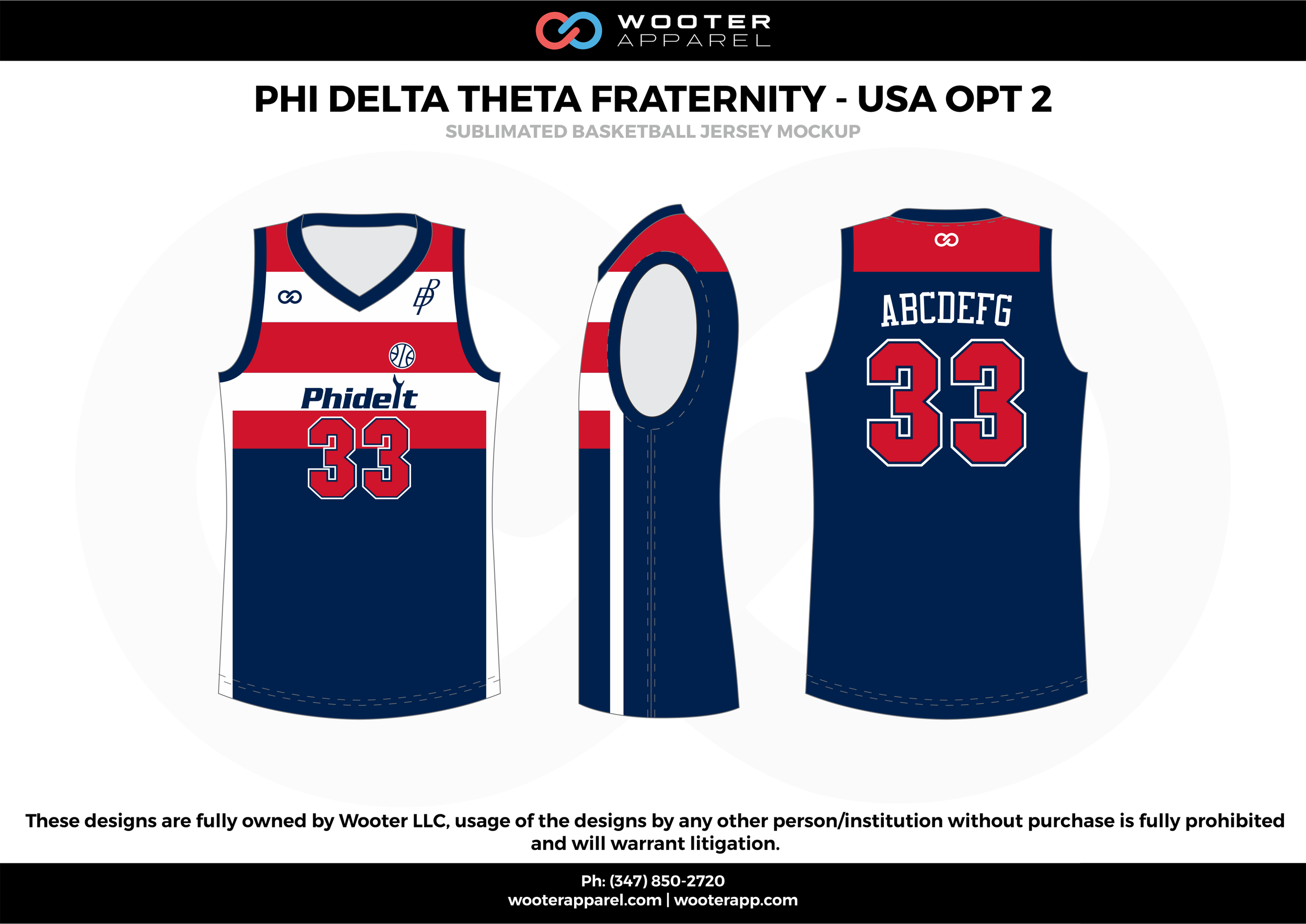 Phi Delta Fraternity - USA OPT 2 Blue Red and White  Basketball uniforms jerseys