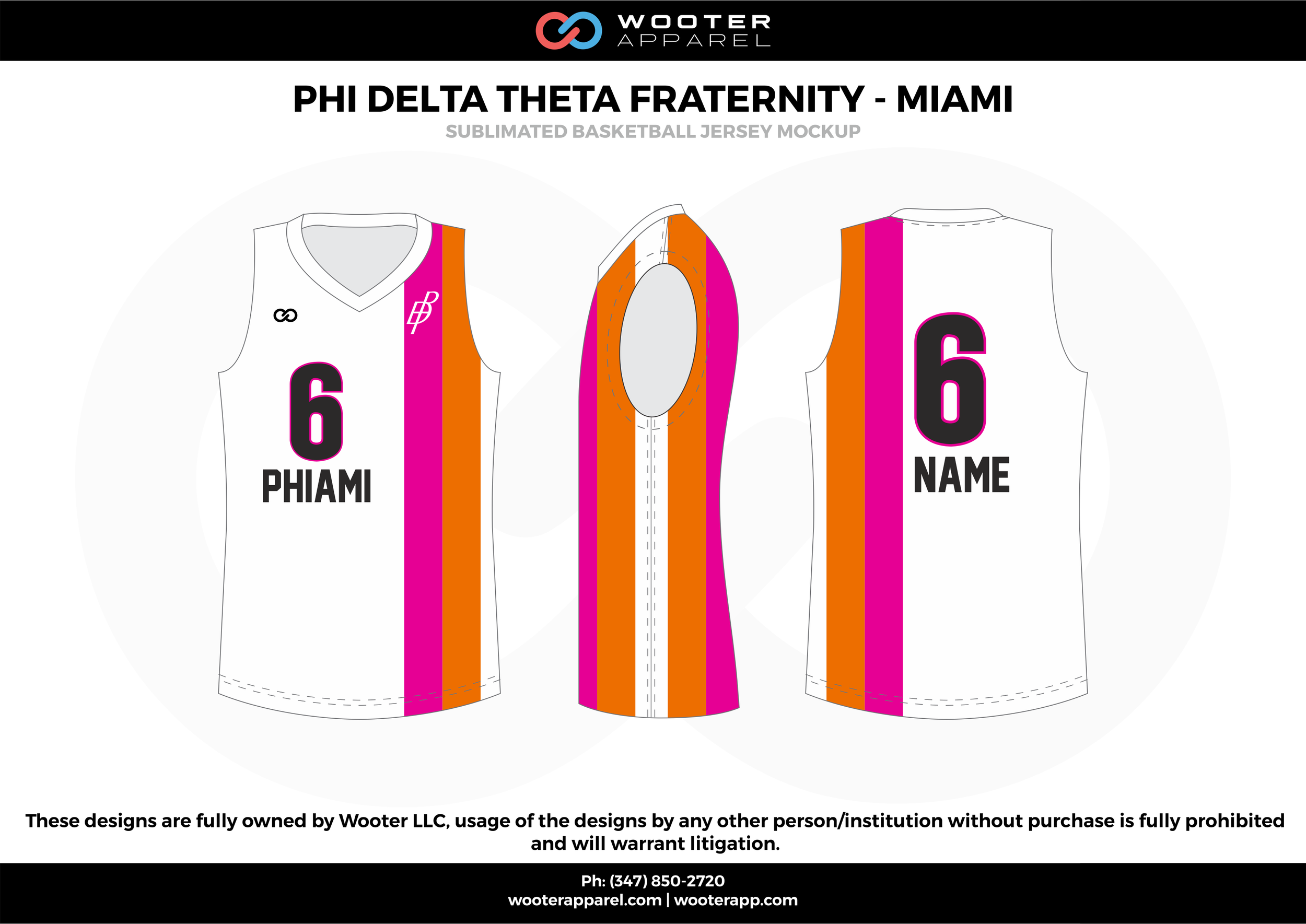 Phil Delta Fraternity - Miami White Black Pink and Gold  Basketball uniforms jerseys