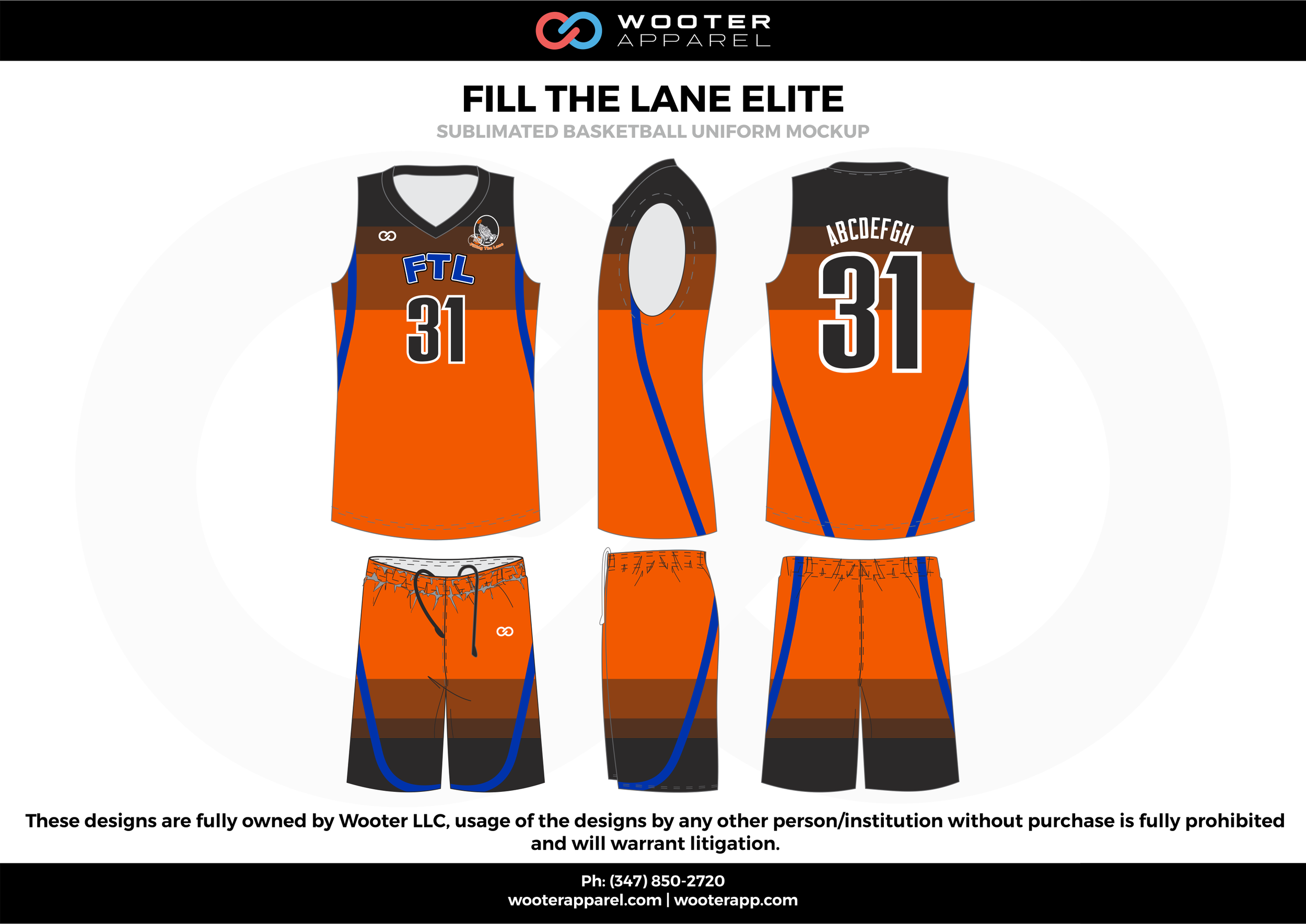 Fill The Lane Elite Orange Blue Black and White  Basketball uniforms jerseys shorts