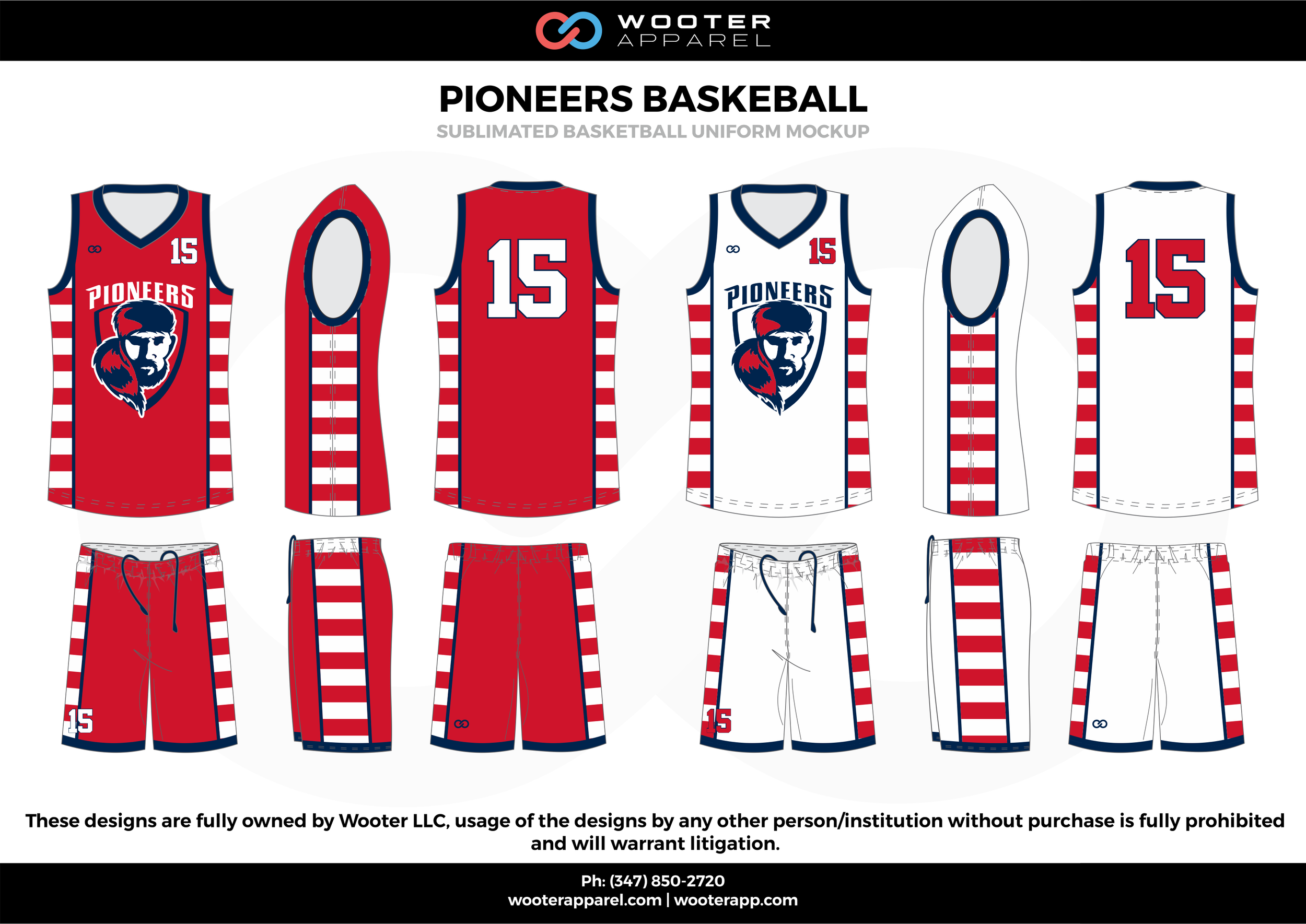 Pioneers Basketball Red White and Blue  Basketball uniforms jerseys shorts