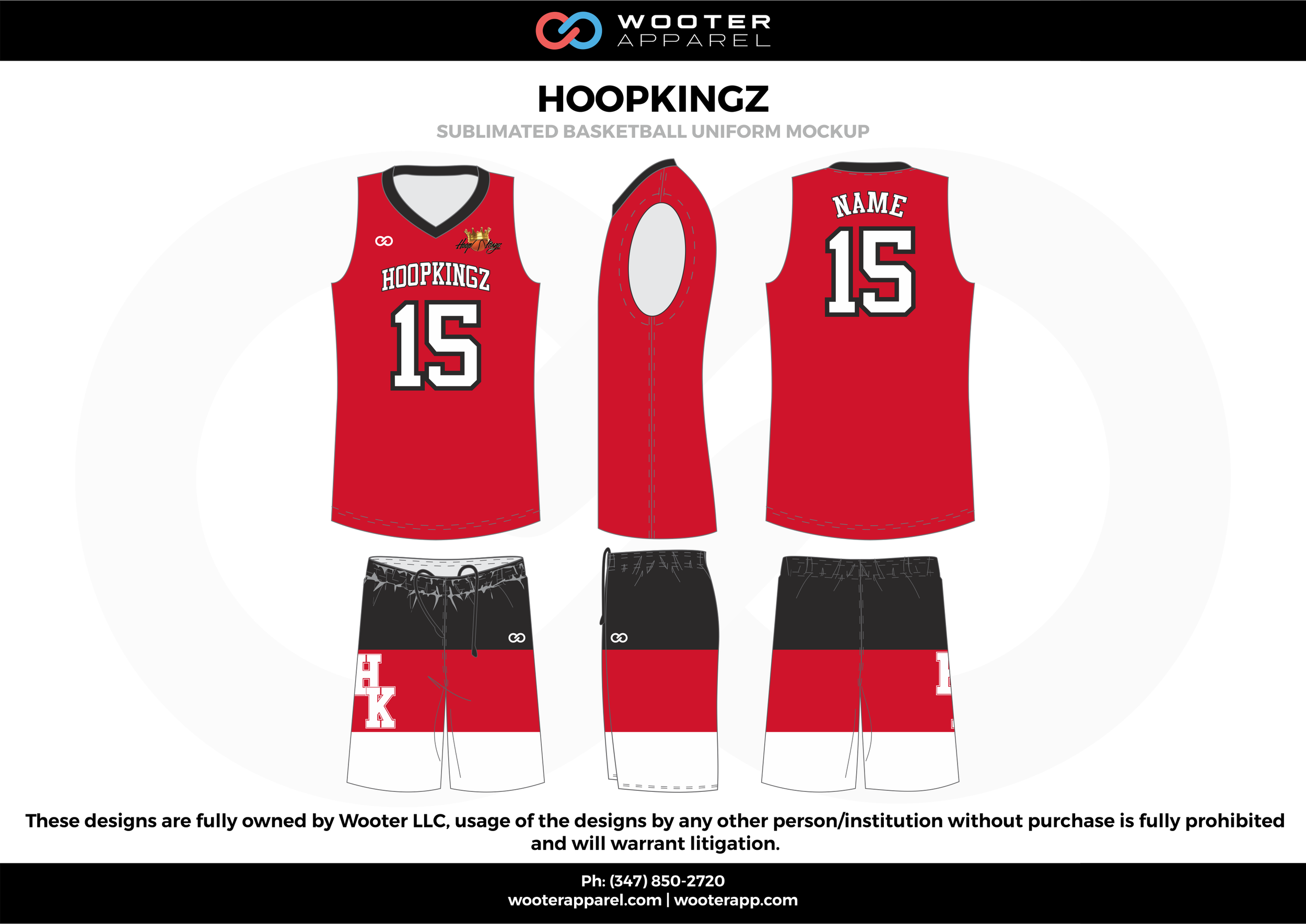 Hoopkingz Red Black and White  Basketball uniforms jerseys shorts