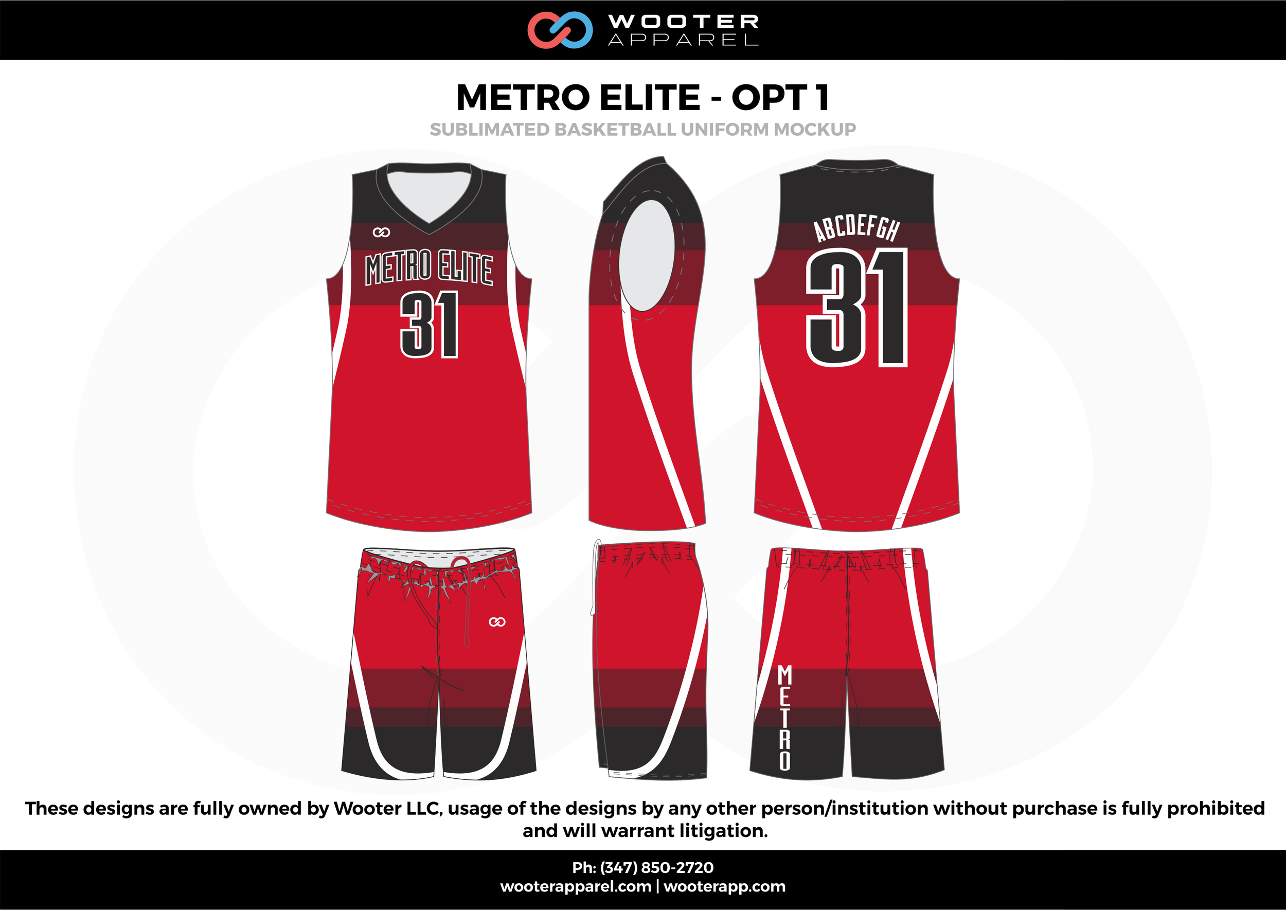 Metro Elite - OPT 1 Red Black and White  Basketball uniforms jerseys shorts