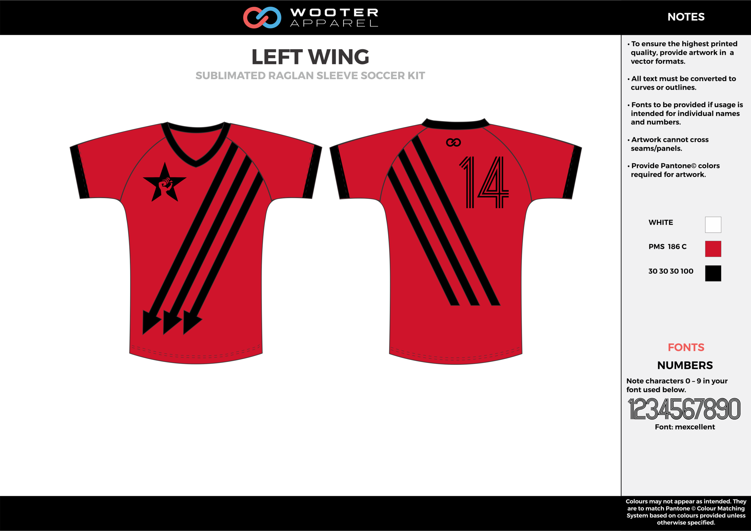 LEFT WING red black custom sublimated soccer uniform jersey shirt