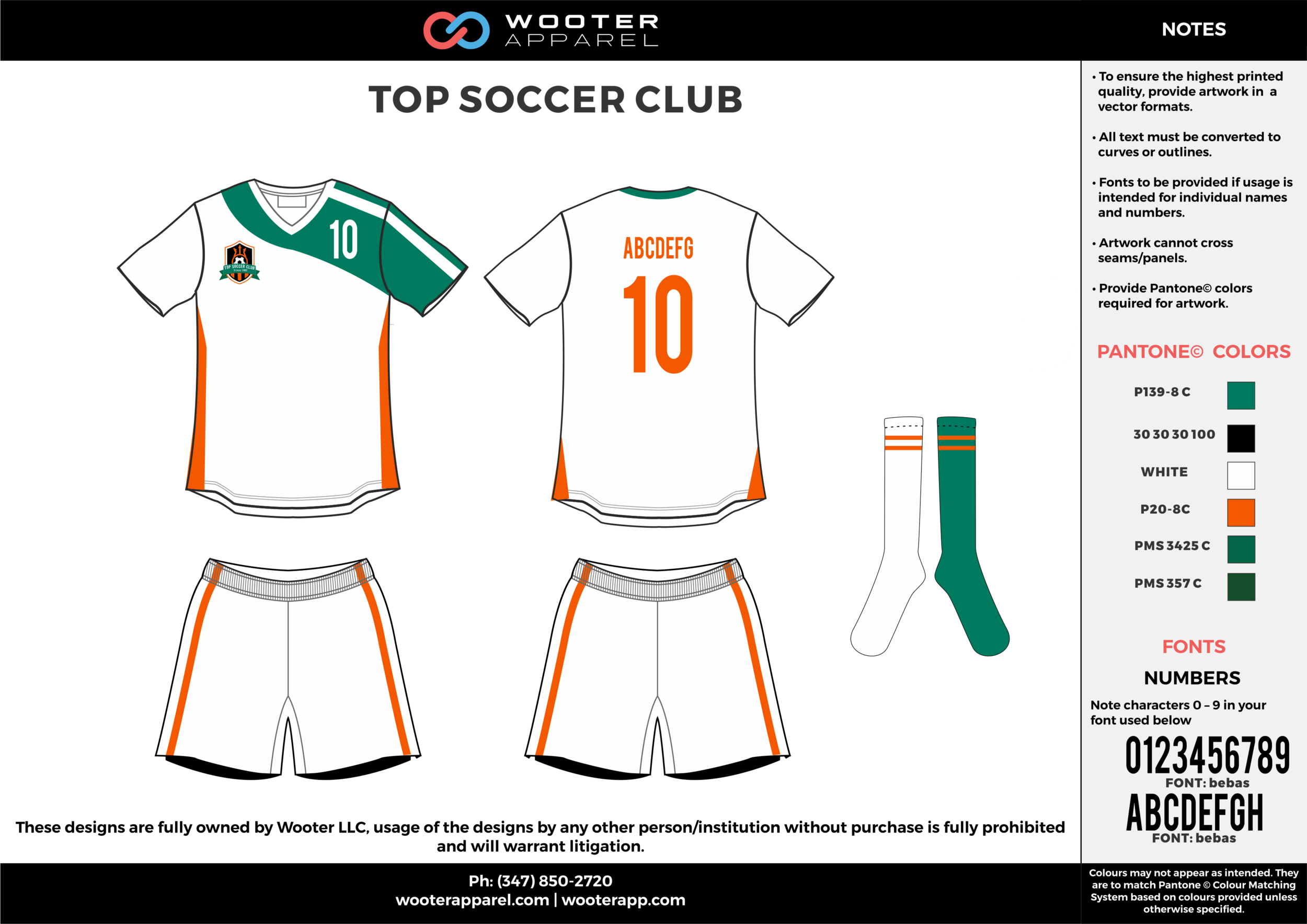 TOP SOCCER CLUB white green orange custom sublimated soccer uniform jersey shirt shorts socks