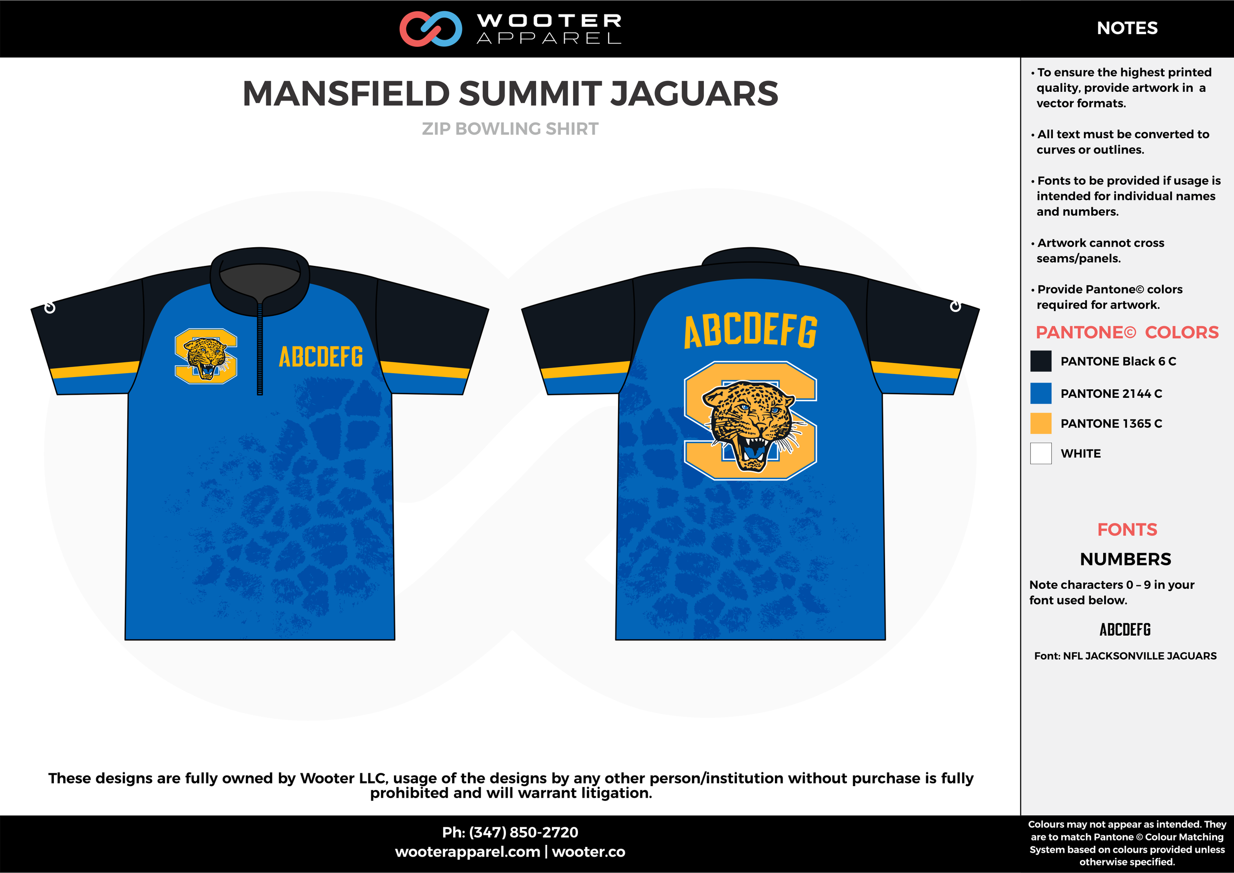 MANSFIELD SUMMIT JAGUARS blue black orange bowling uniforms, shirts, quarter zip polo