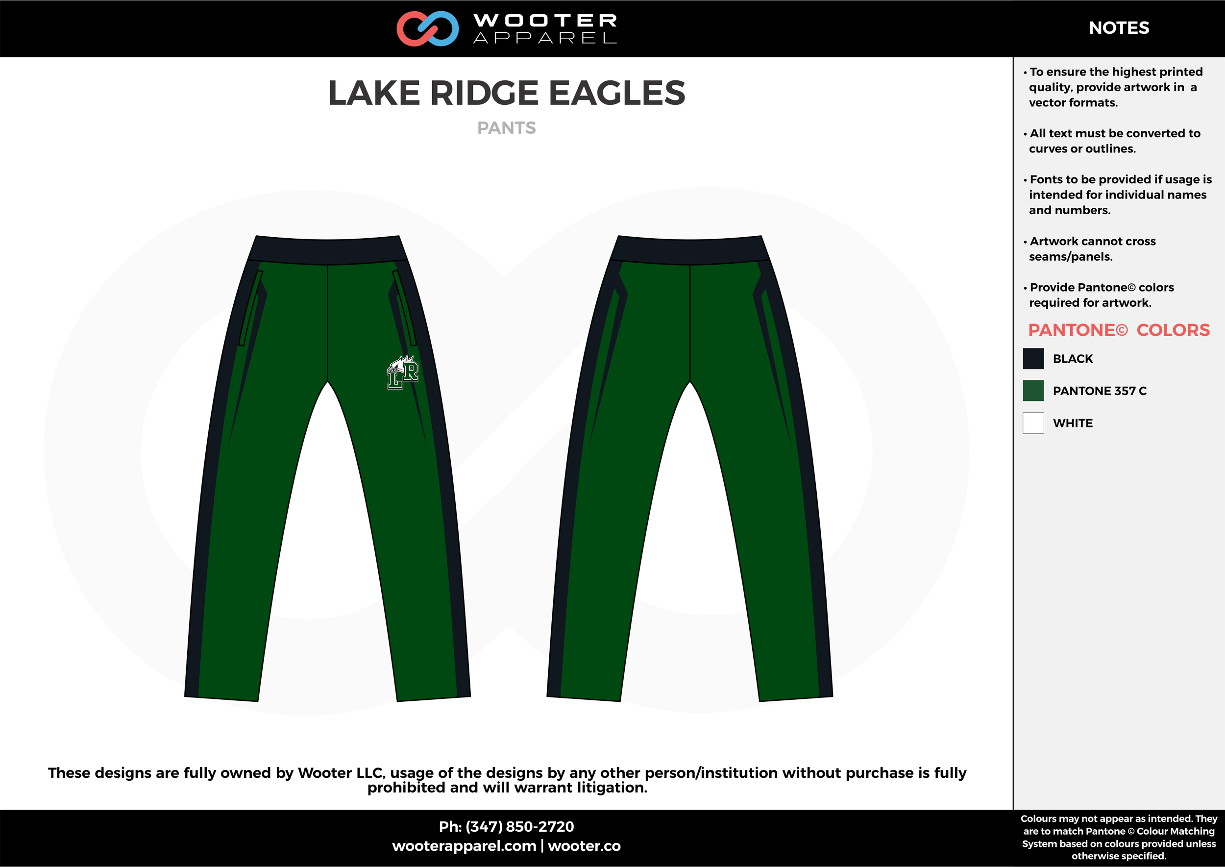 LAKE RIDGE EAGLES green black bowling uniforms, pants
