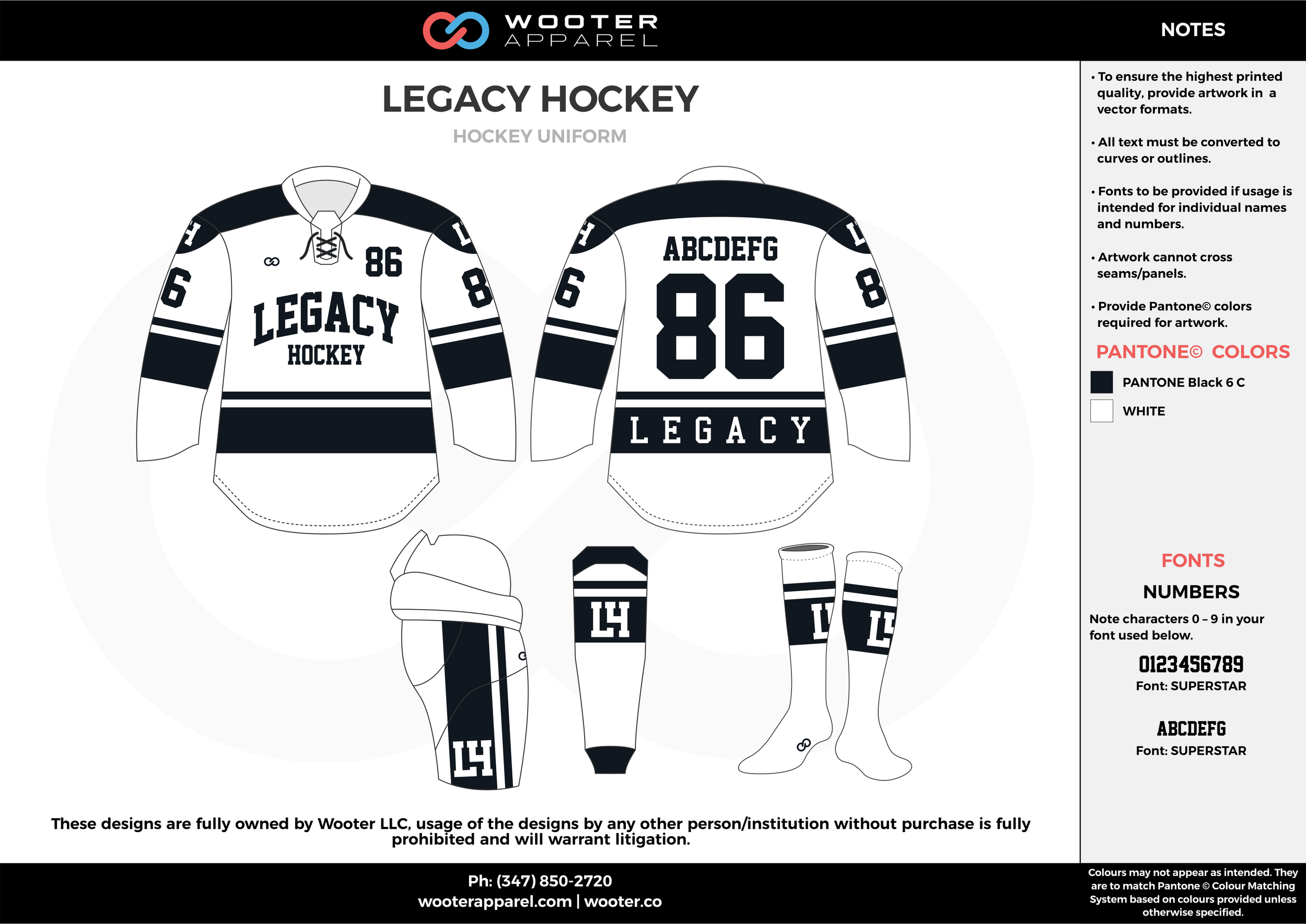 LEGACY HOCKEY white black hockey uniforms jerseys socks