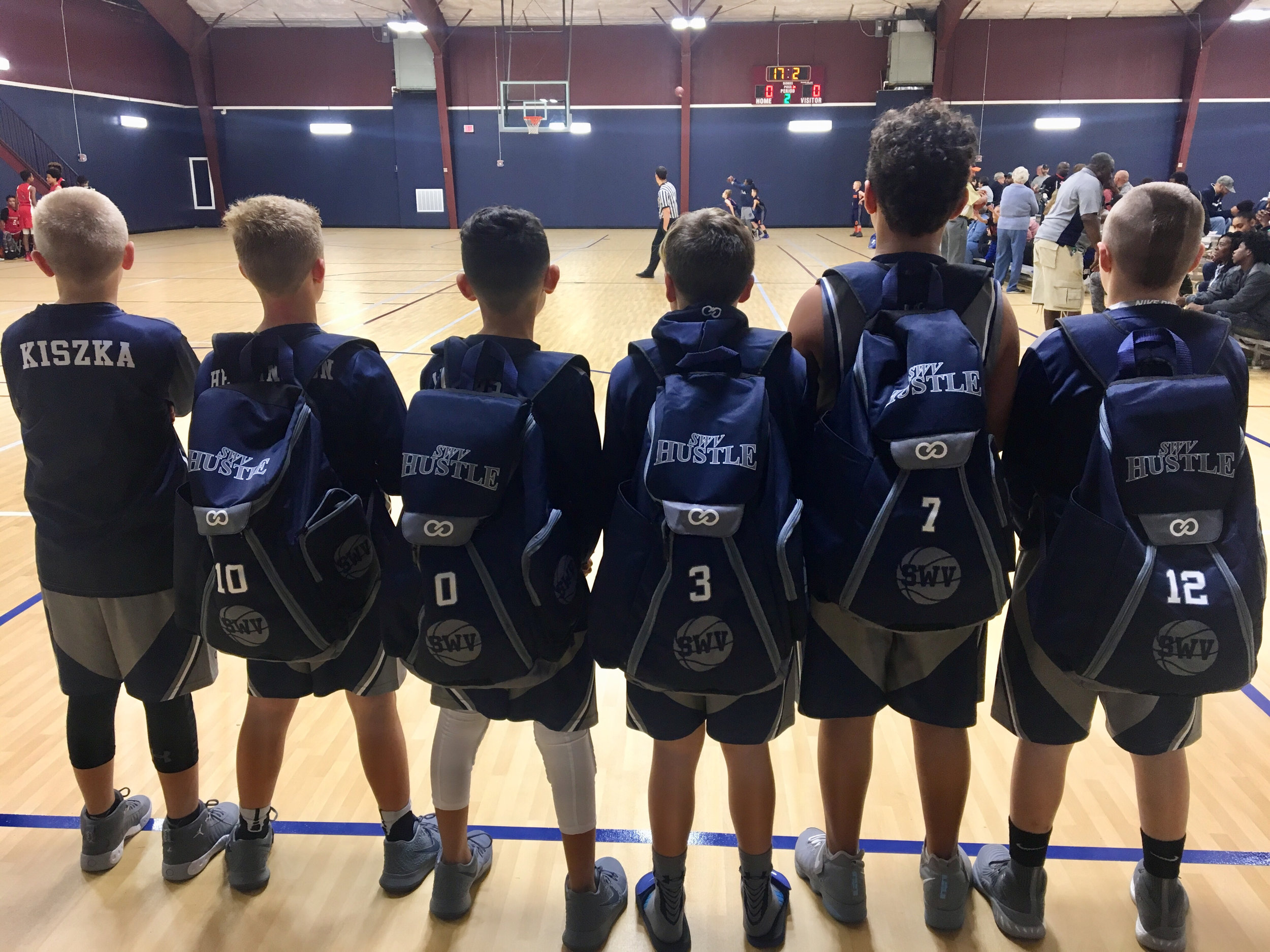 SWV HUSTLE blue gray basketball uniforms jersey shirts, shorts, backpacks