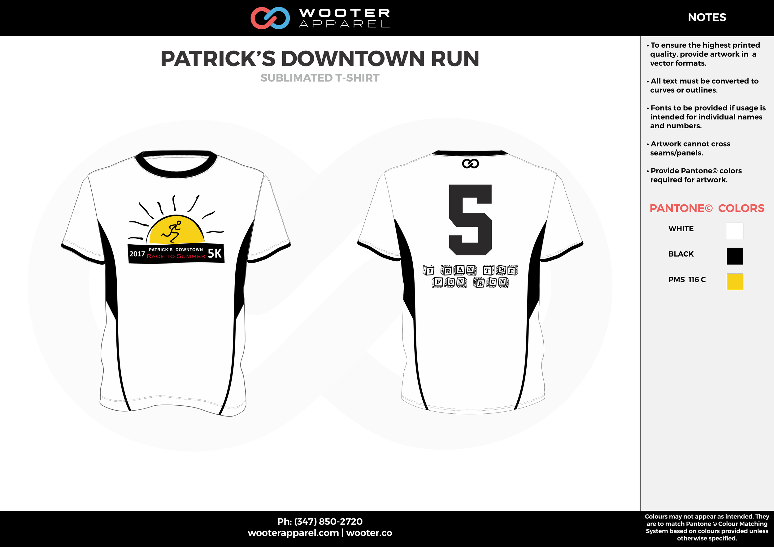 PATRICK'S DOWNTOWN RUN white black yellow custom design t-shirts