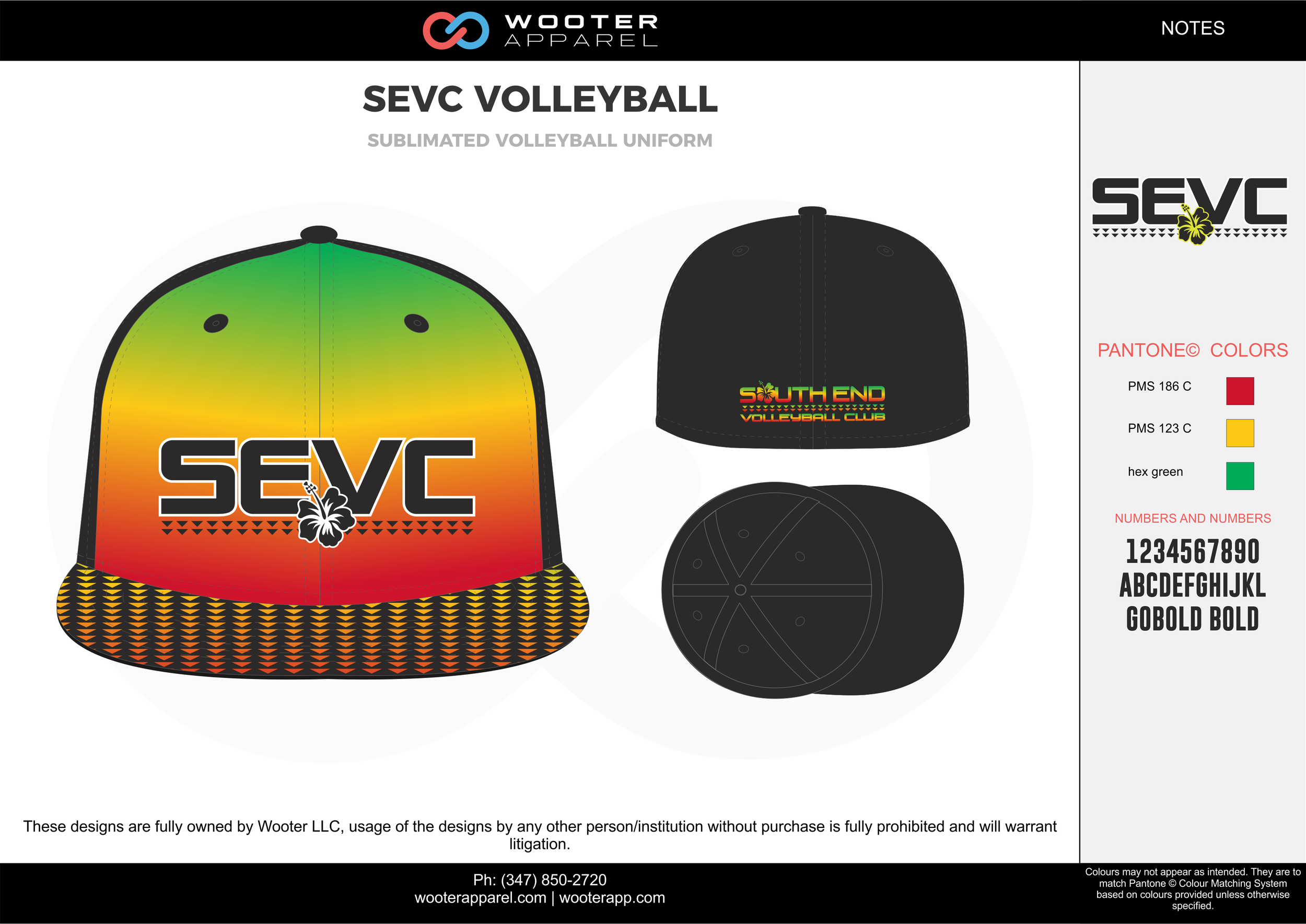 SEVC VOLLEYBALL red yellow green black Volleyball Uniforms caps