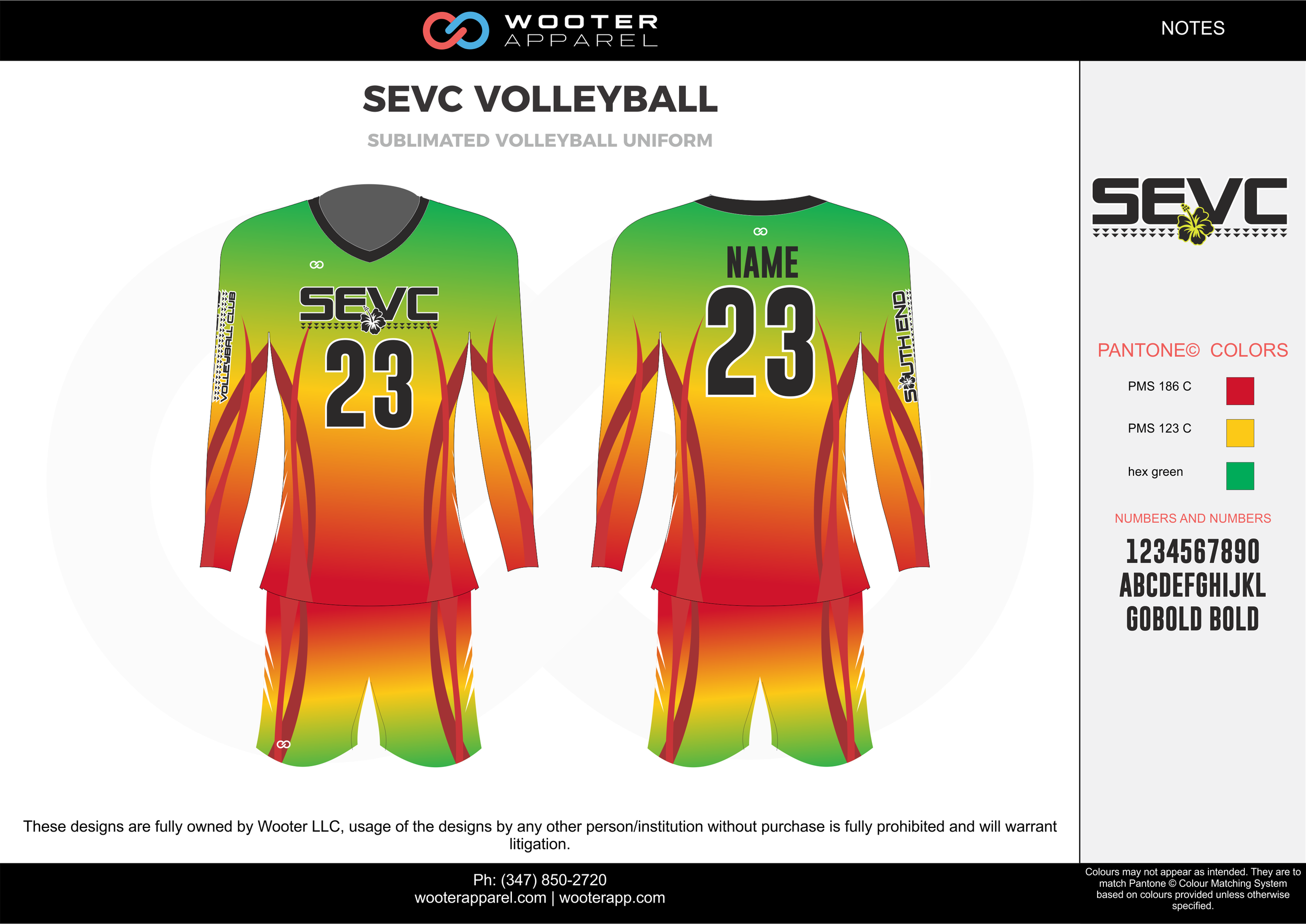 SEVC VOLLEYBALL red yellow green Volleyball Uniforms, Long Sleeve Jerseys, Shorts