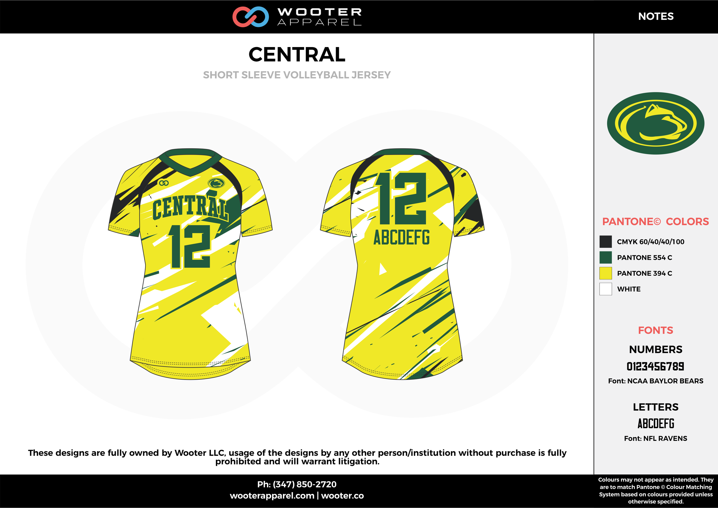 CENTRAL black green yellow white Volleyball Uniforms, Jerseys, Shorts
