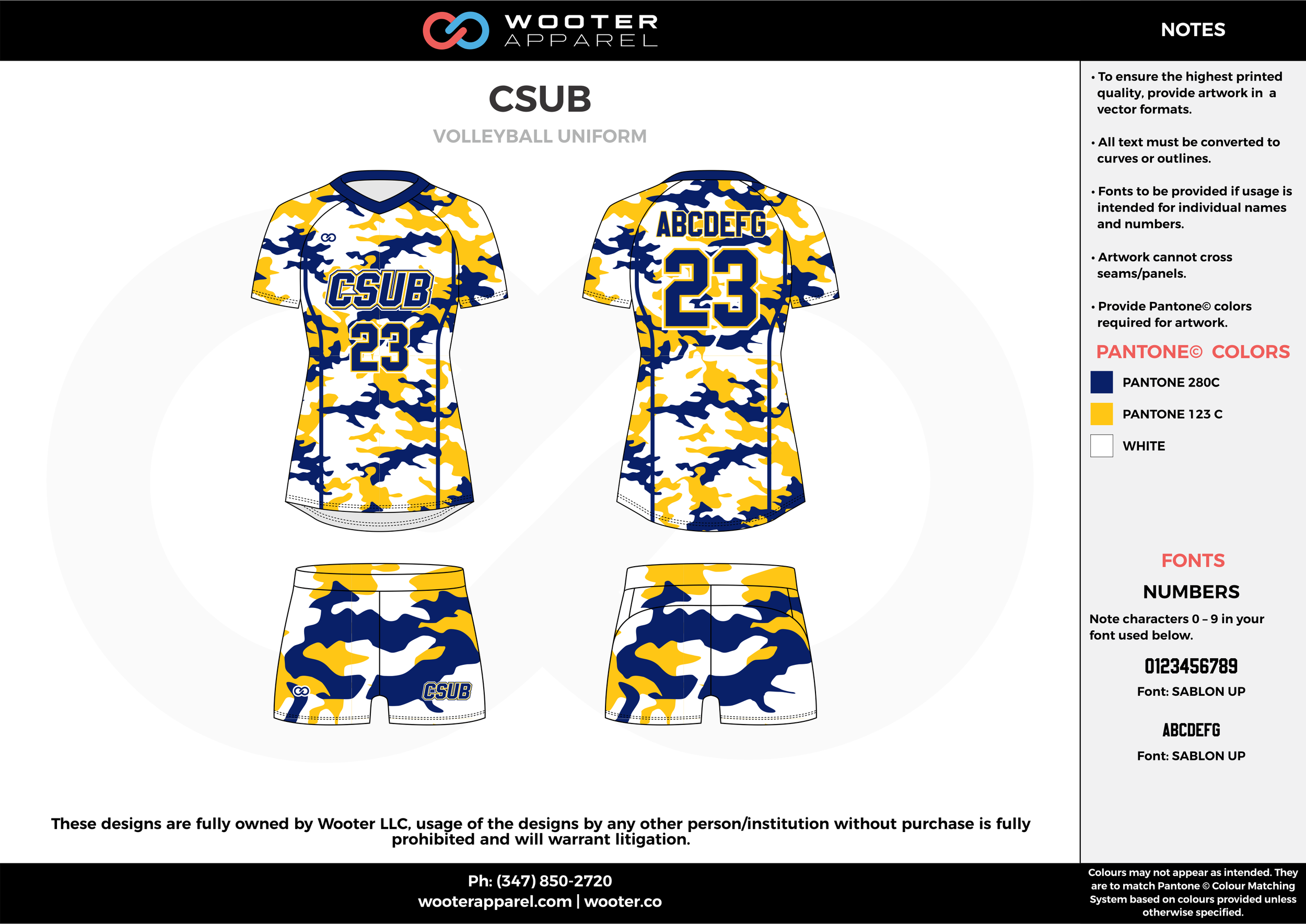 CSUB yellow blue white Volleyball Uniforms, Jerseys, Shorts