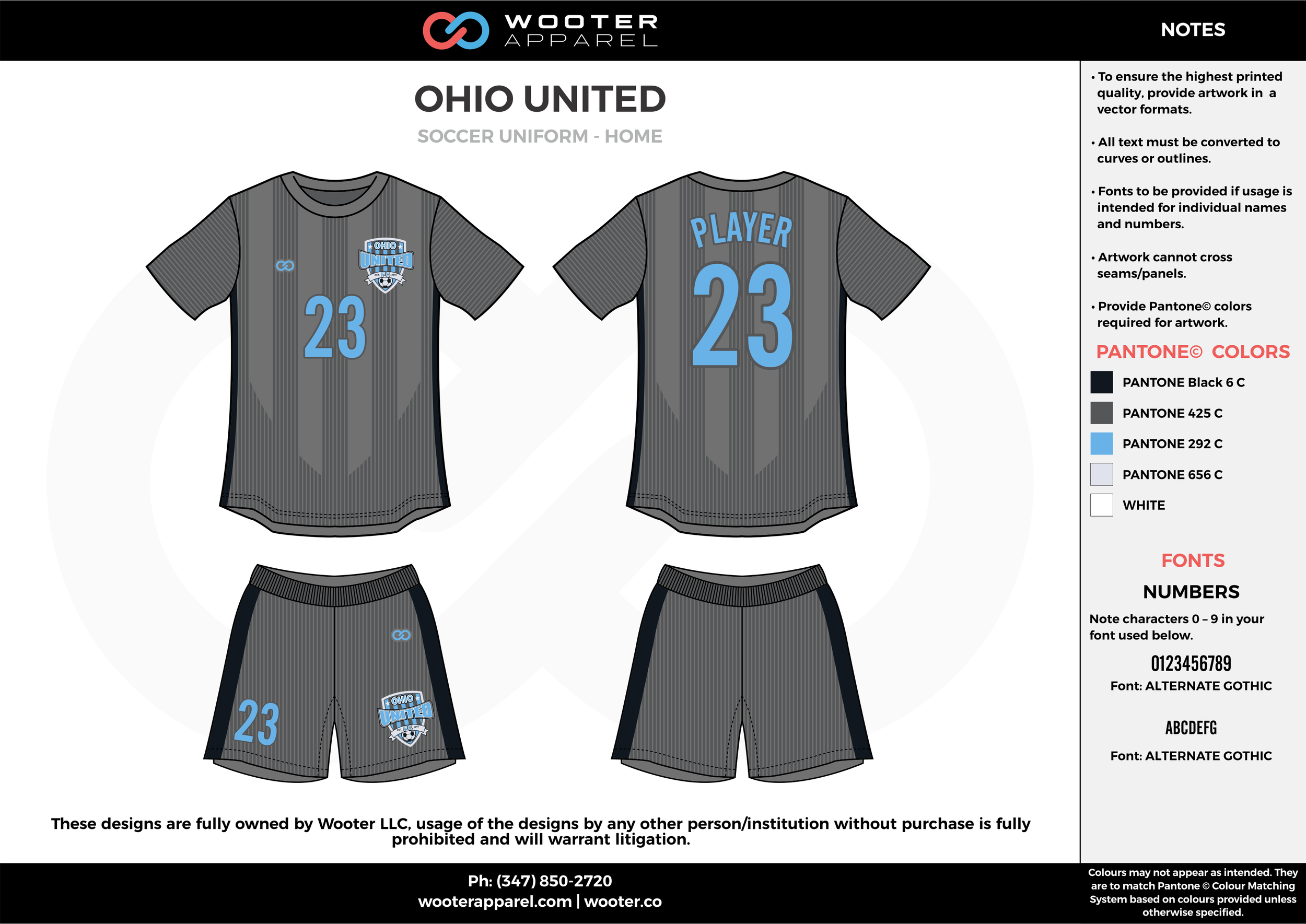 OHIO UNITED gray black blue custom sublimated soccer uniform jersey shirt shorts