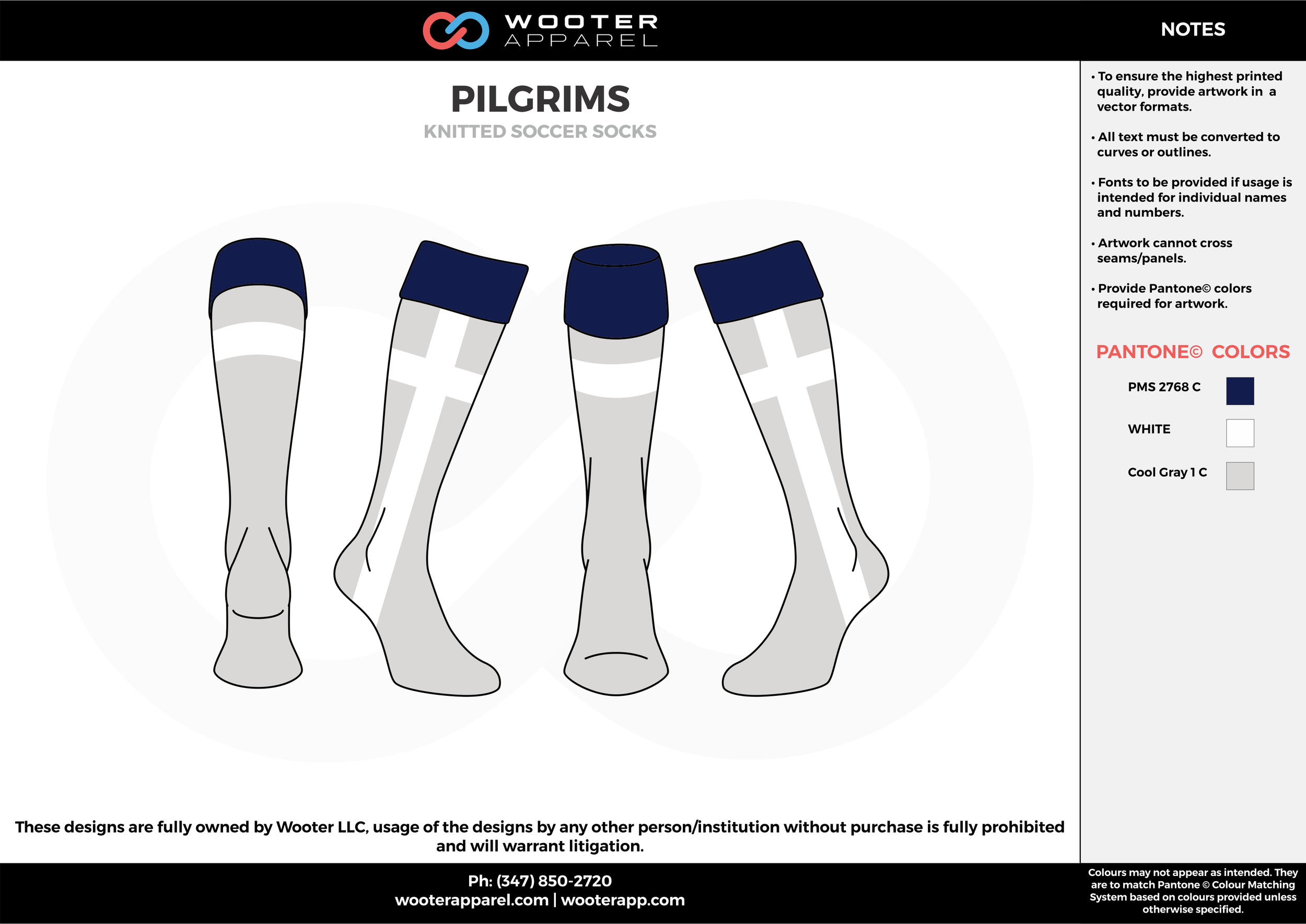 PILGRIMS white blue gray custom sublimated soccer knitted socks